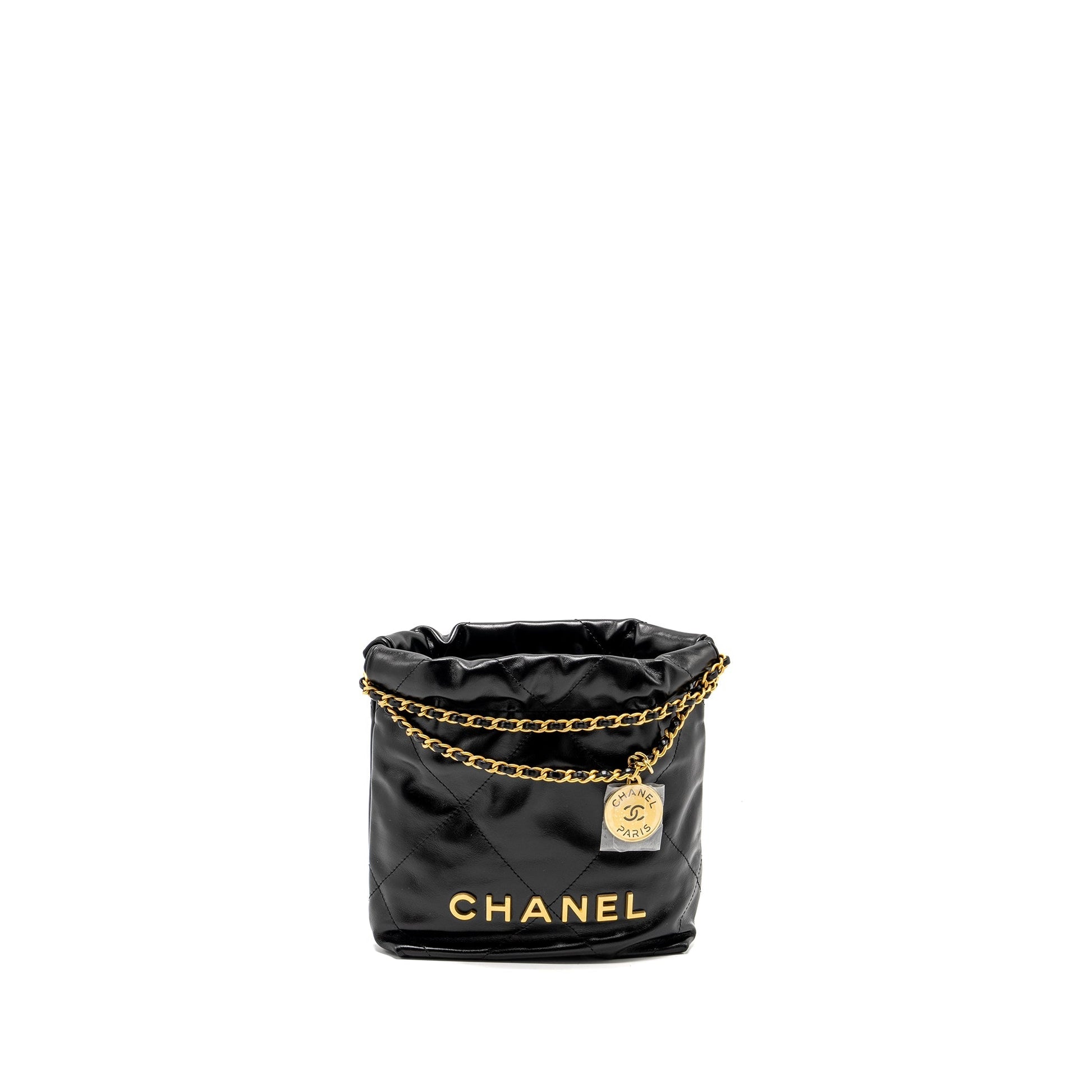 Chanel 22 Calfskin GHW Microchip Black Mini Bag