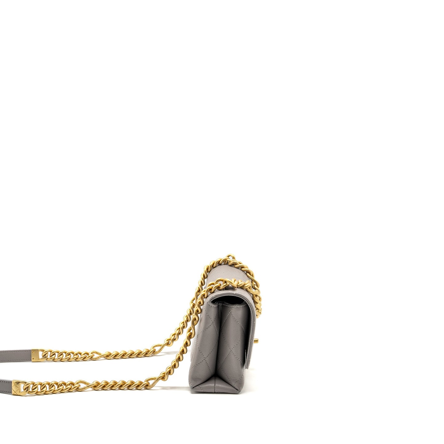 Chanel Quilted Flap Handle Caviar GHW microchip Grey Shoulder Bag