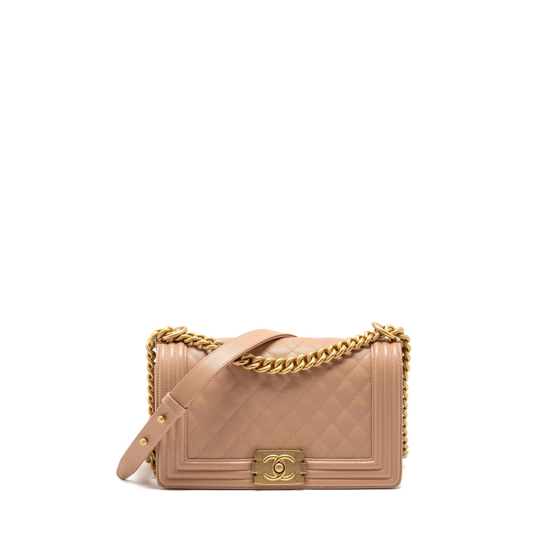 Chanel Boy Grained Calfskin GHW Pink Beige Handbag