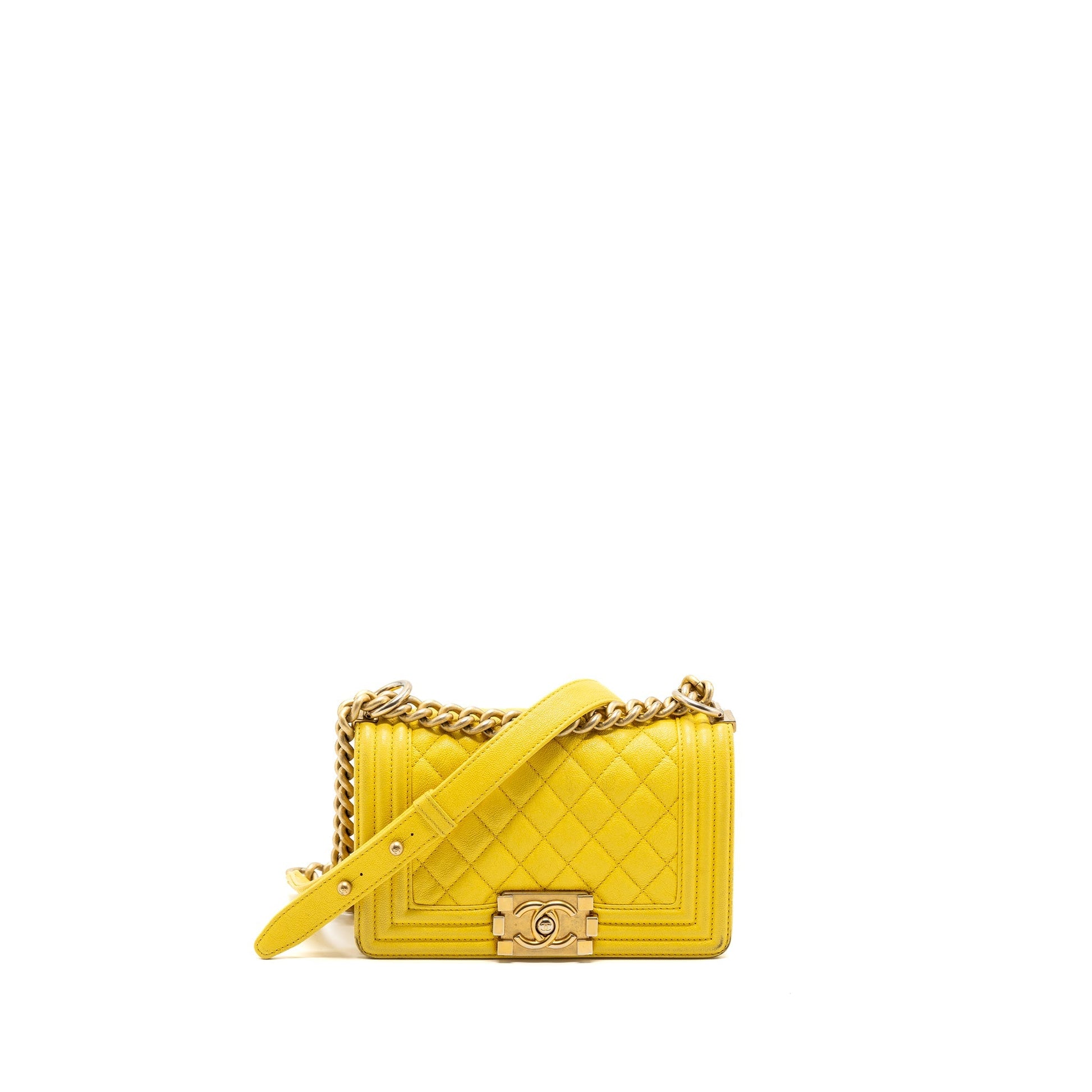 Chanel Boy Grain Calfskin Yellow GHW Small Handbag