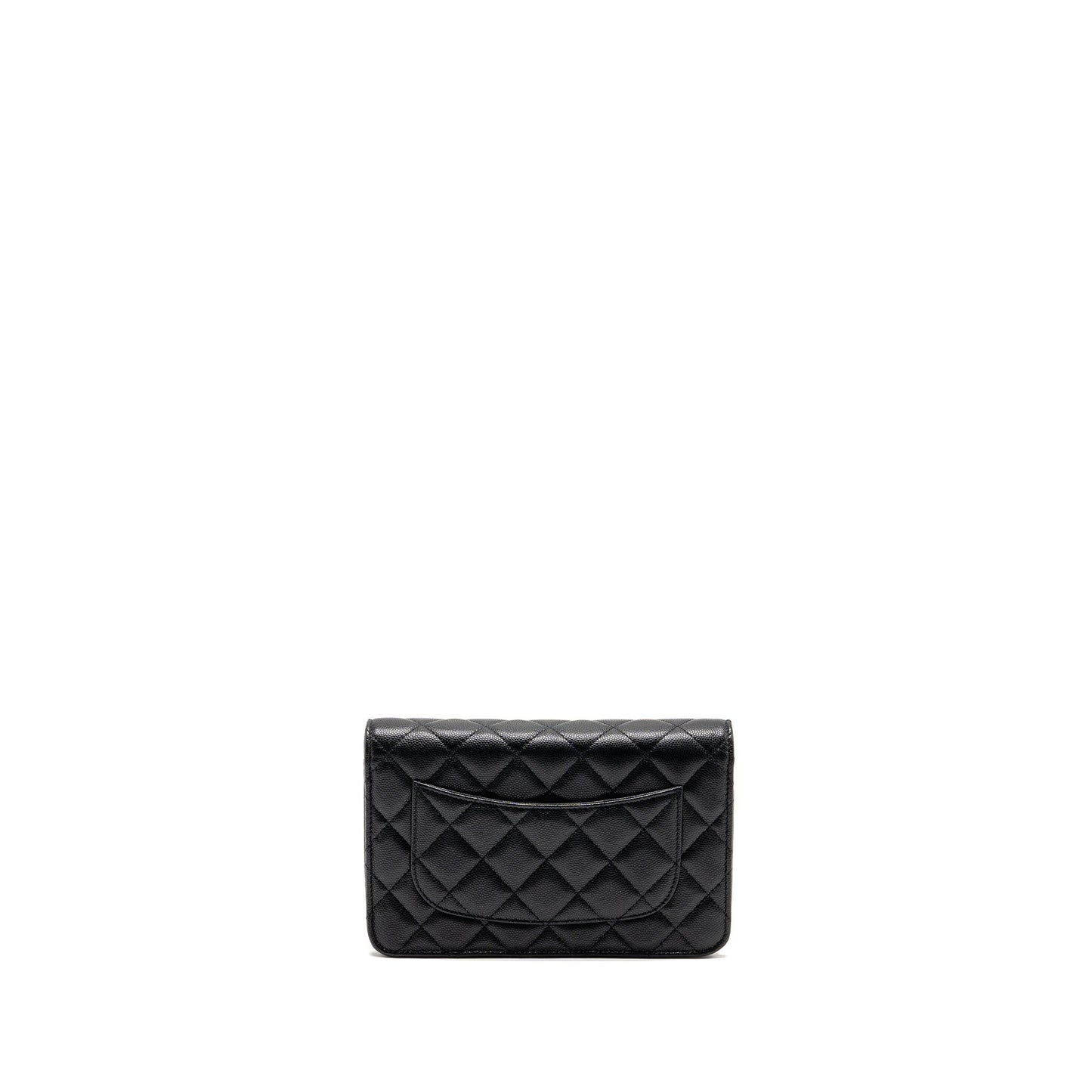Chanel CC logo quilted on caviar LGHW Black Wallet Case
