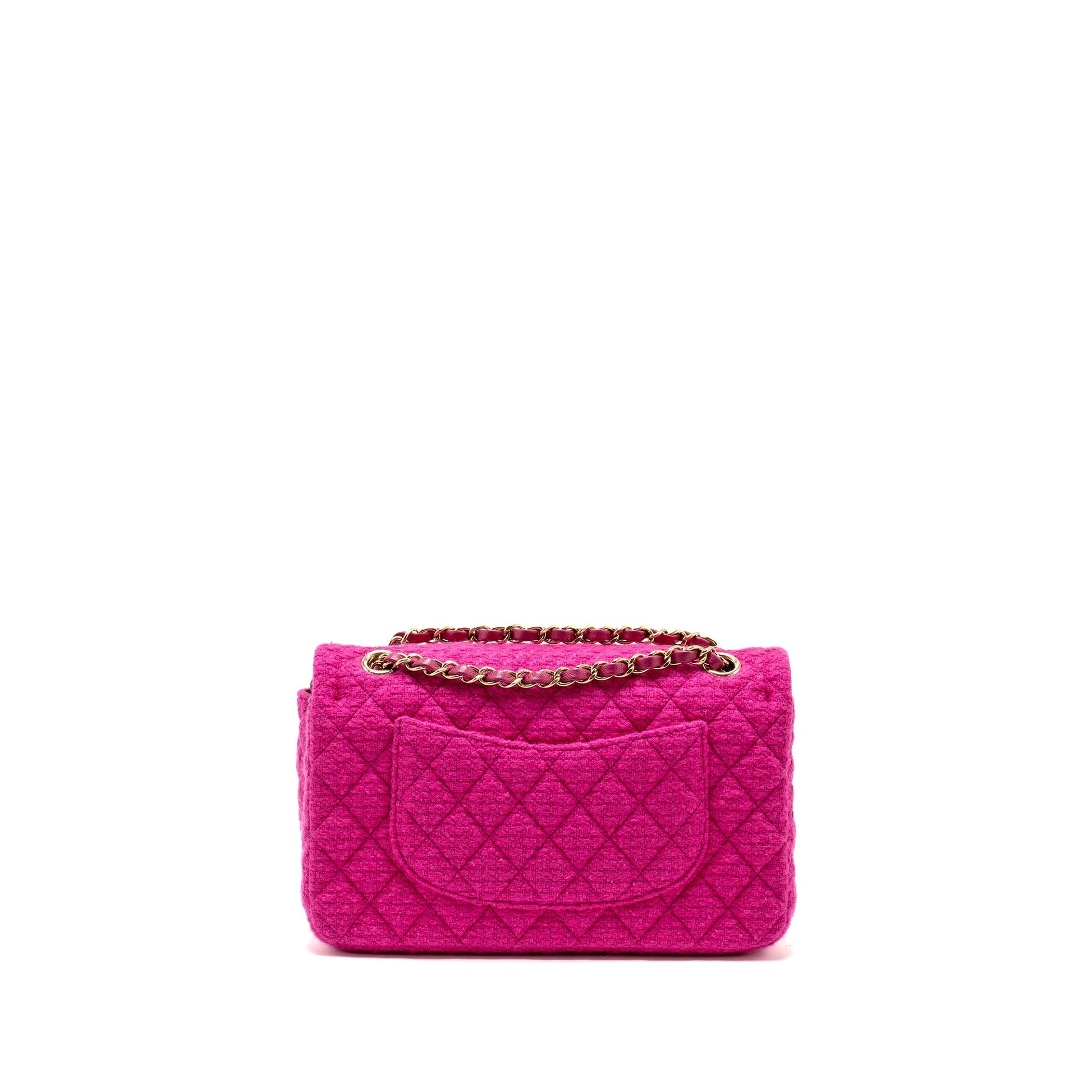 Chanel Classic Double Flap Tweed LGHW Microchip Pink Shoulder Bag