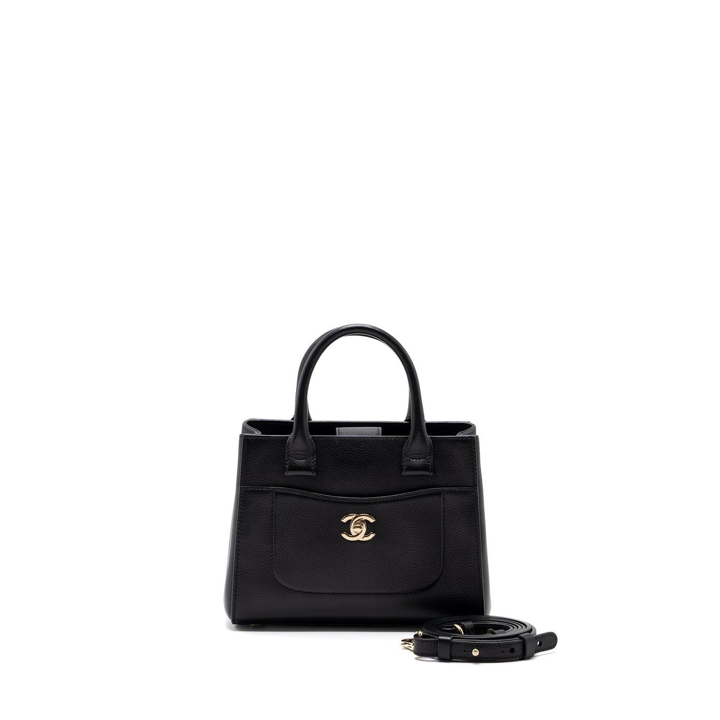 Chanel top handle grained calfskin LGHW Black Small Tote Bag