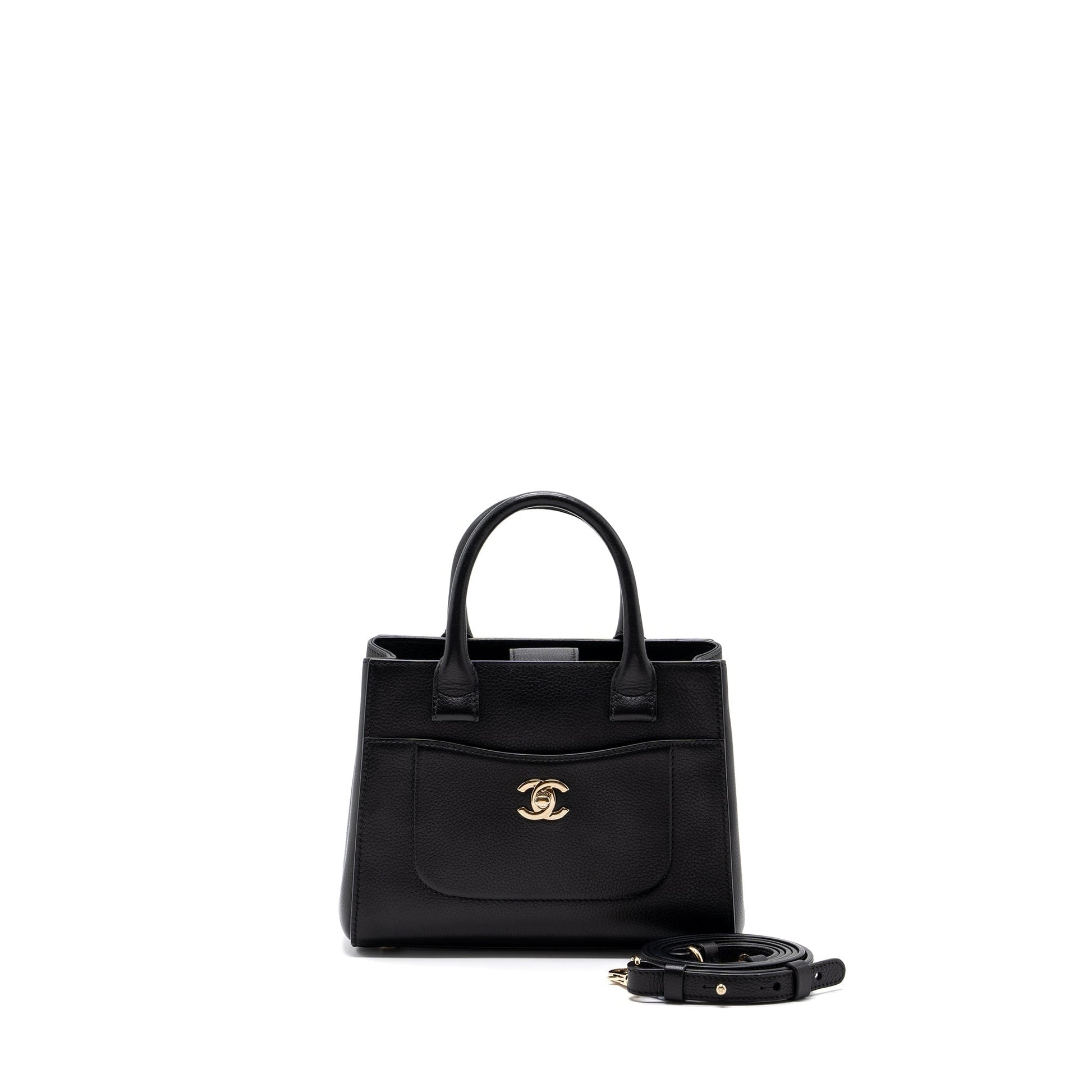 Chanel top handle grained calfskin LGHW Black Small Tote Bag