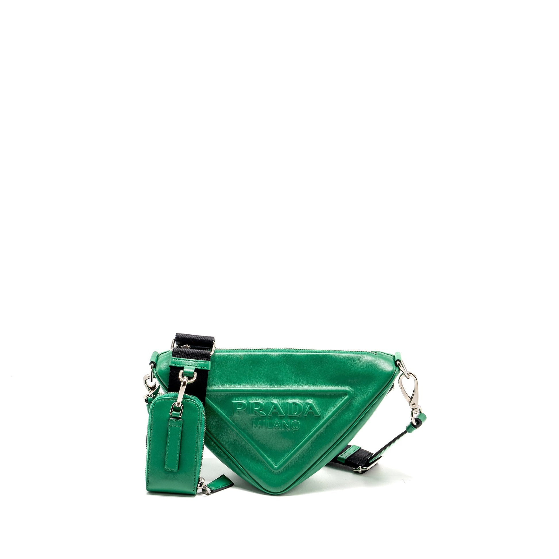 Prada Triangle Purse Handbag Leather Green Travel Bag