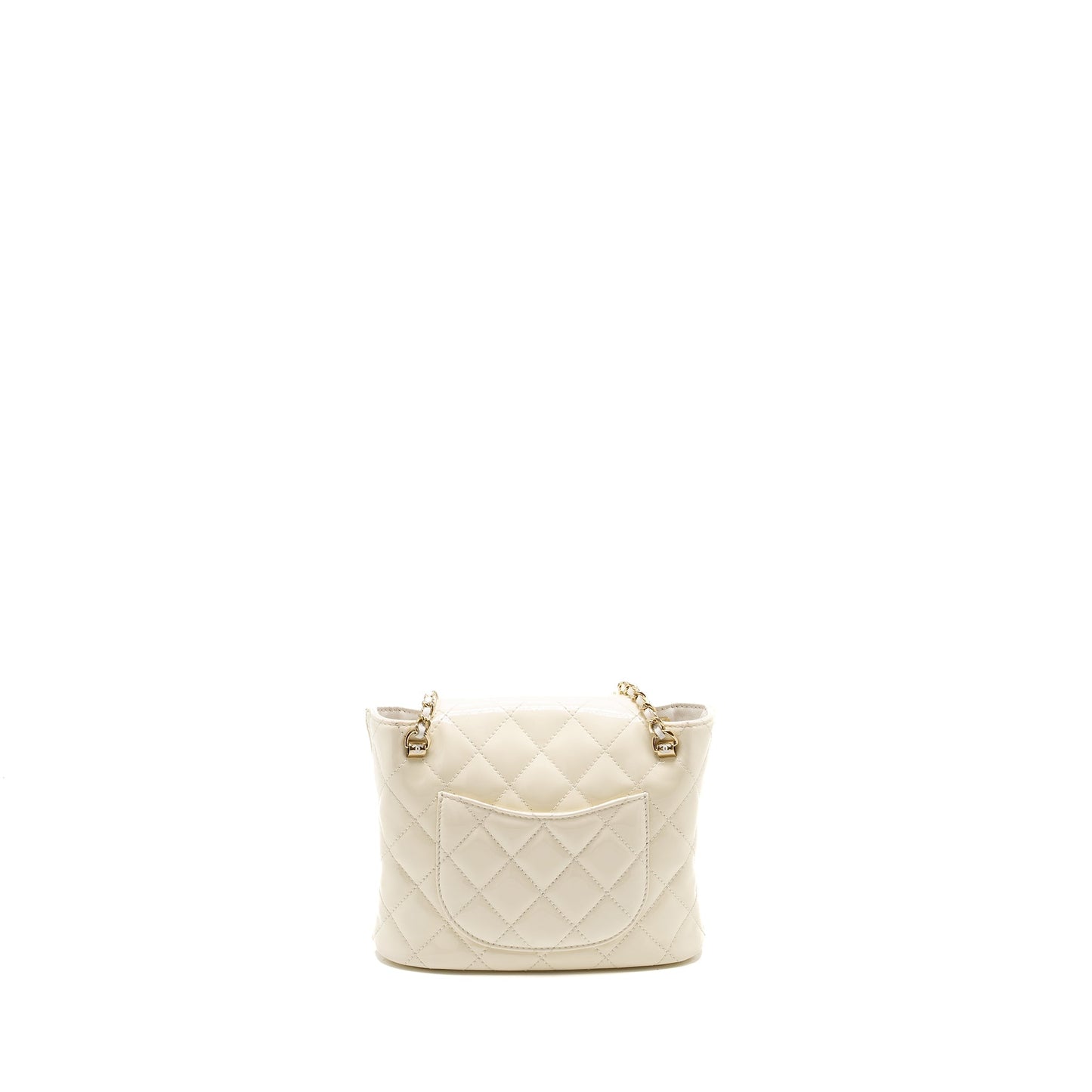 Chanel Seasonal Square Flap Patent LGHW Microchip White Shoulder Bag