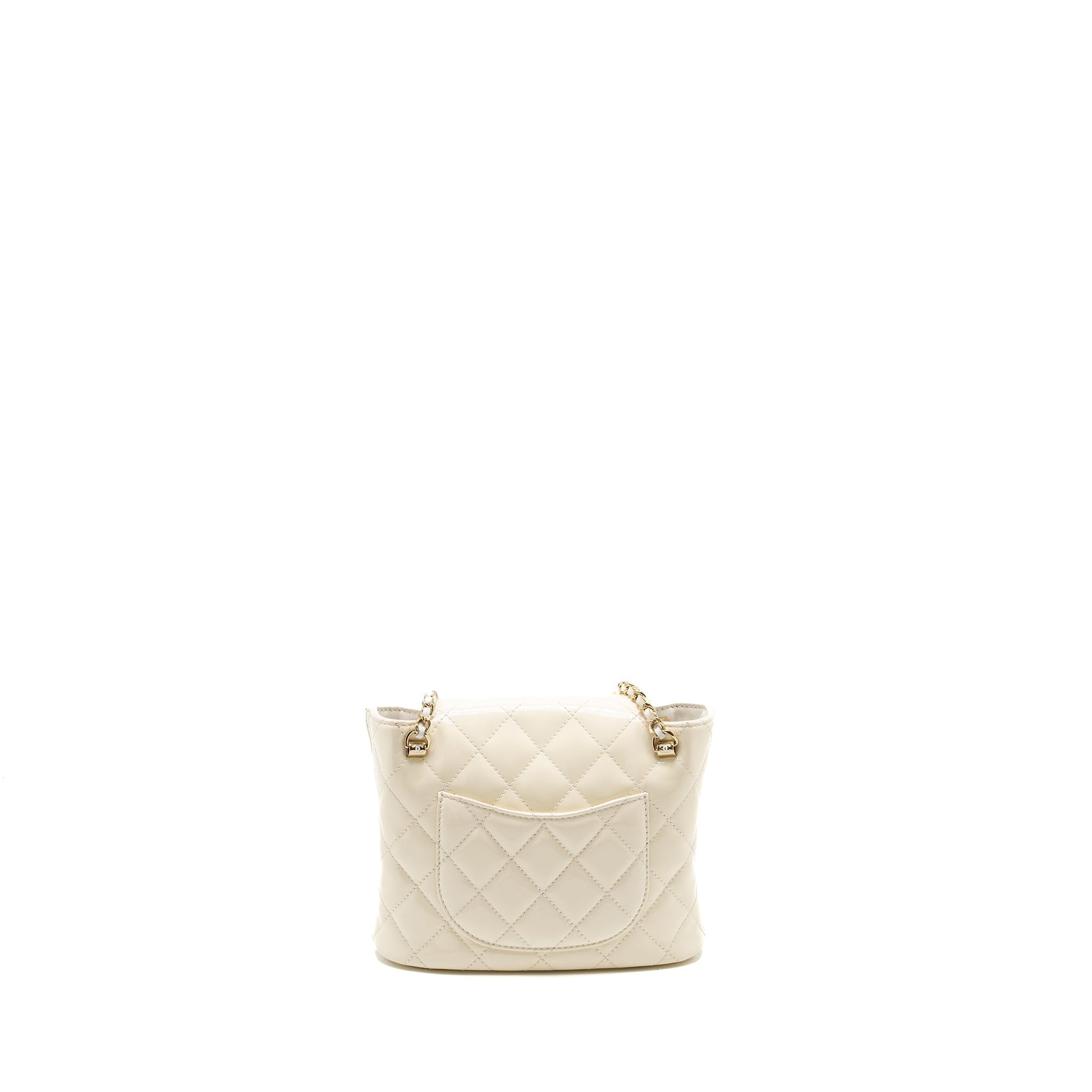 Chanel Seasonal Square Flap Patent LGHW Microchip White Shoulder Bag