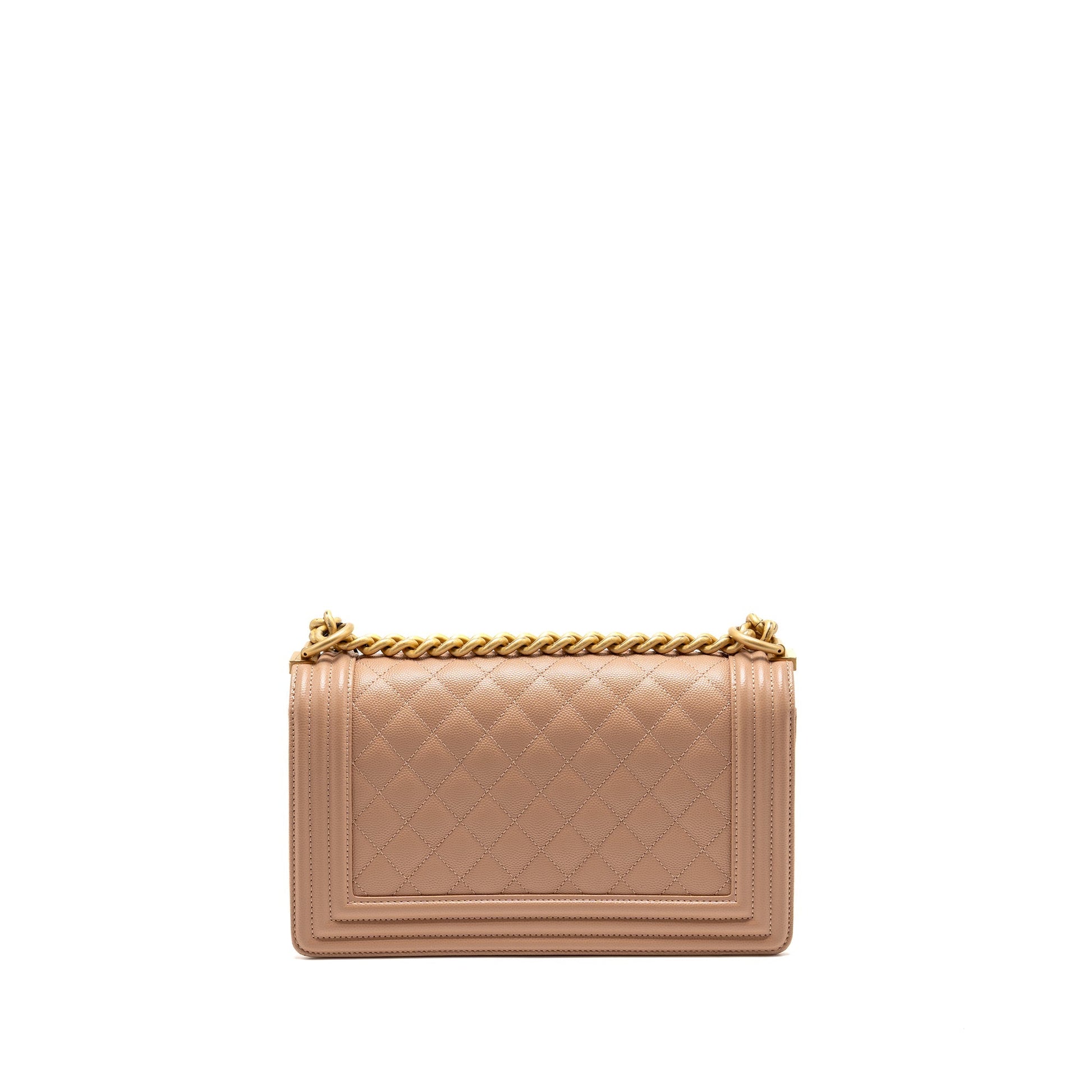 Chanel Boy Grained Calfskin GHW Pink Beige Handbag