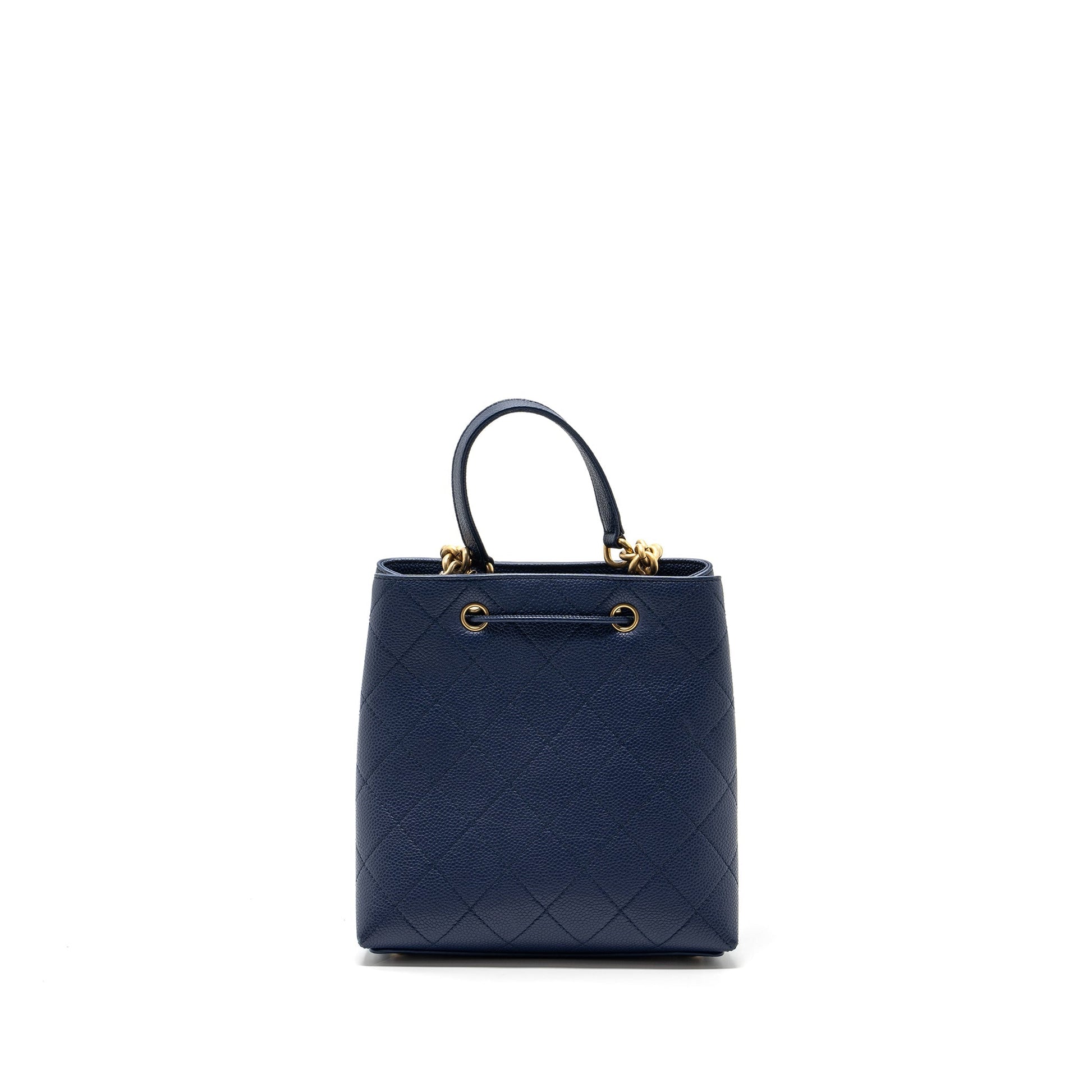 Chanel Top Handle Drawstring Bucket Caviar Navy Jewelry