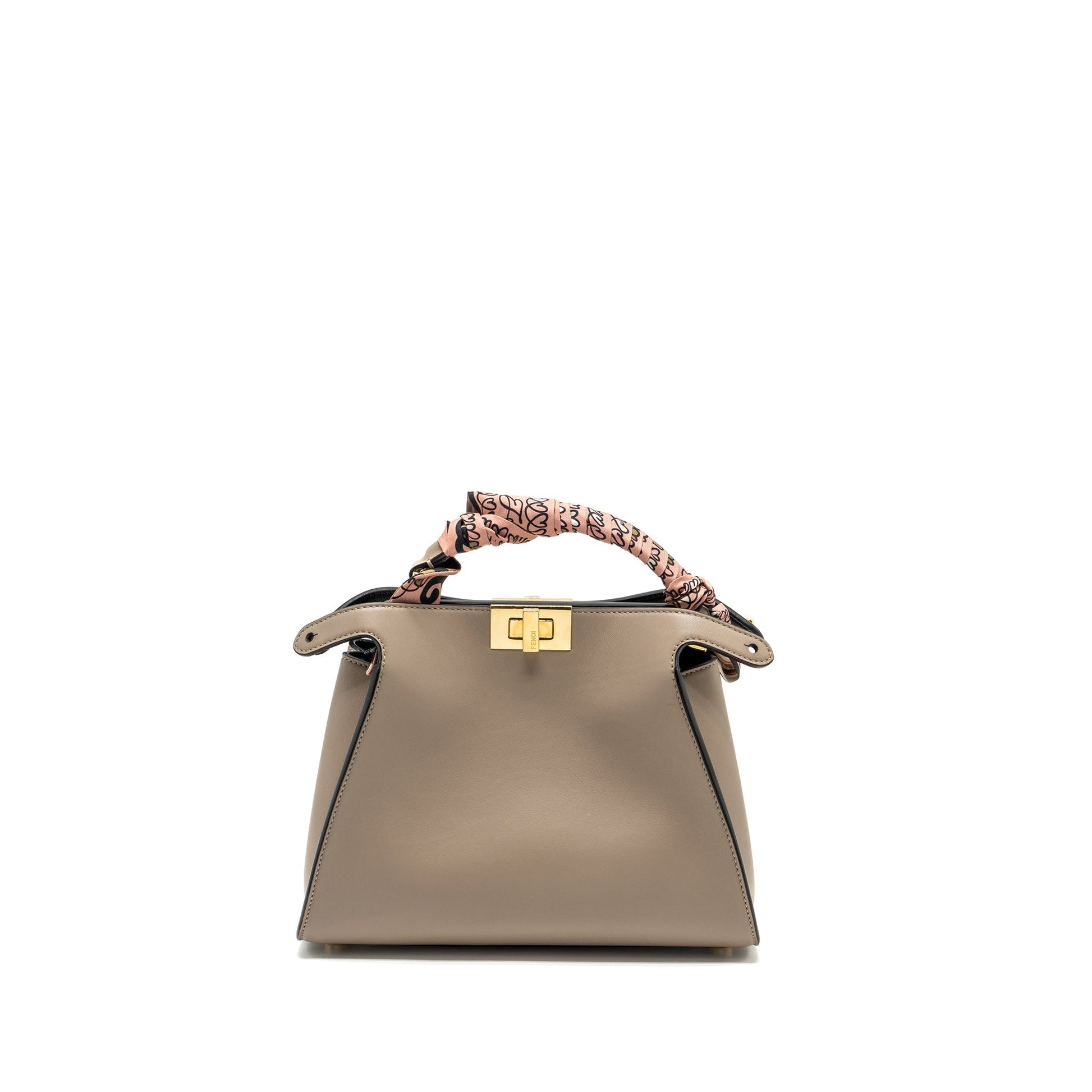 Fendi Peekaboo Handle Purse Calfskin Dove Black Travel Bag