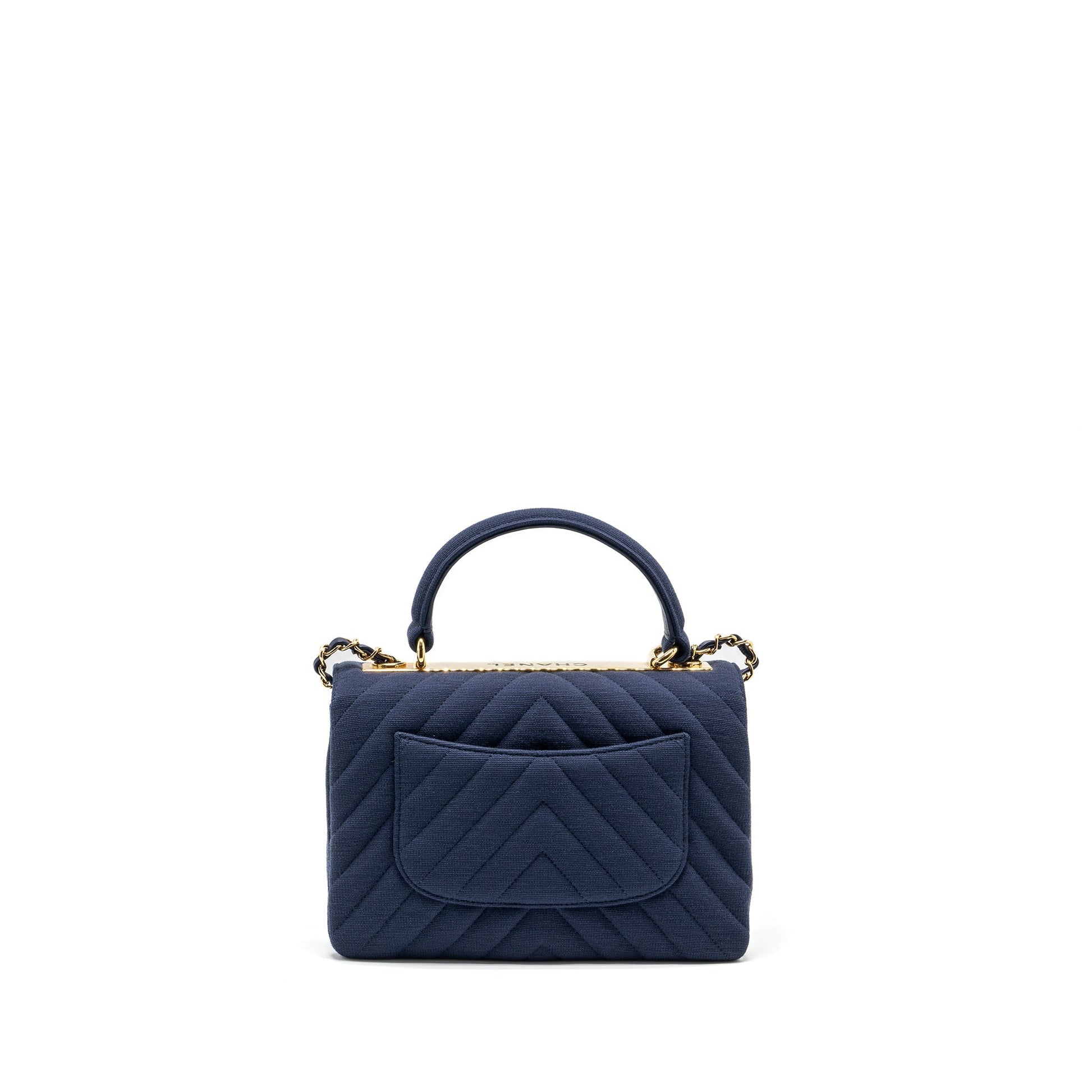 Chanel Chevron Trendy CC fabric navy GHW Small Handbag