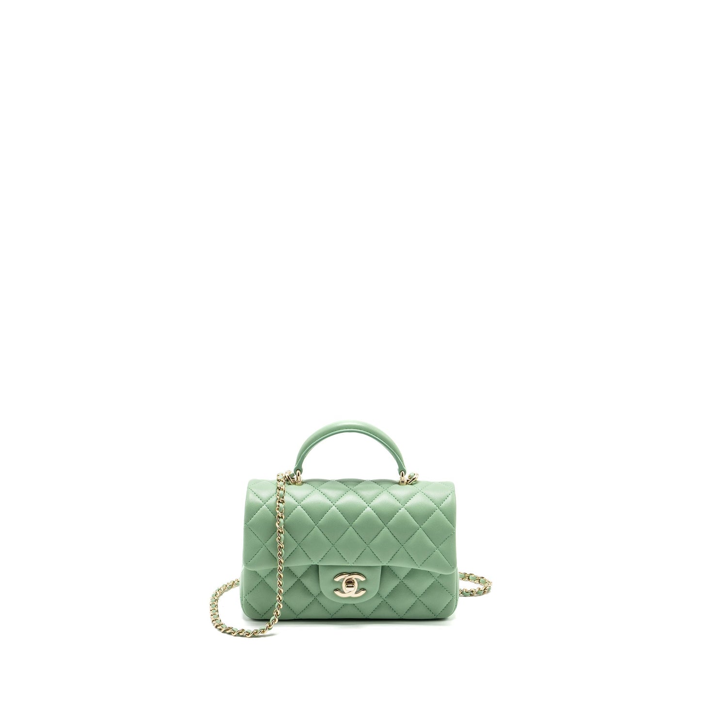 Chanel Top handle rectangular flap lambskin light Green Shoulder Bag
