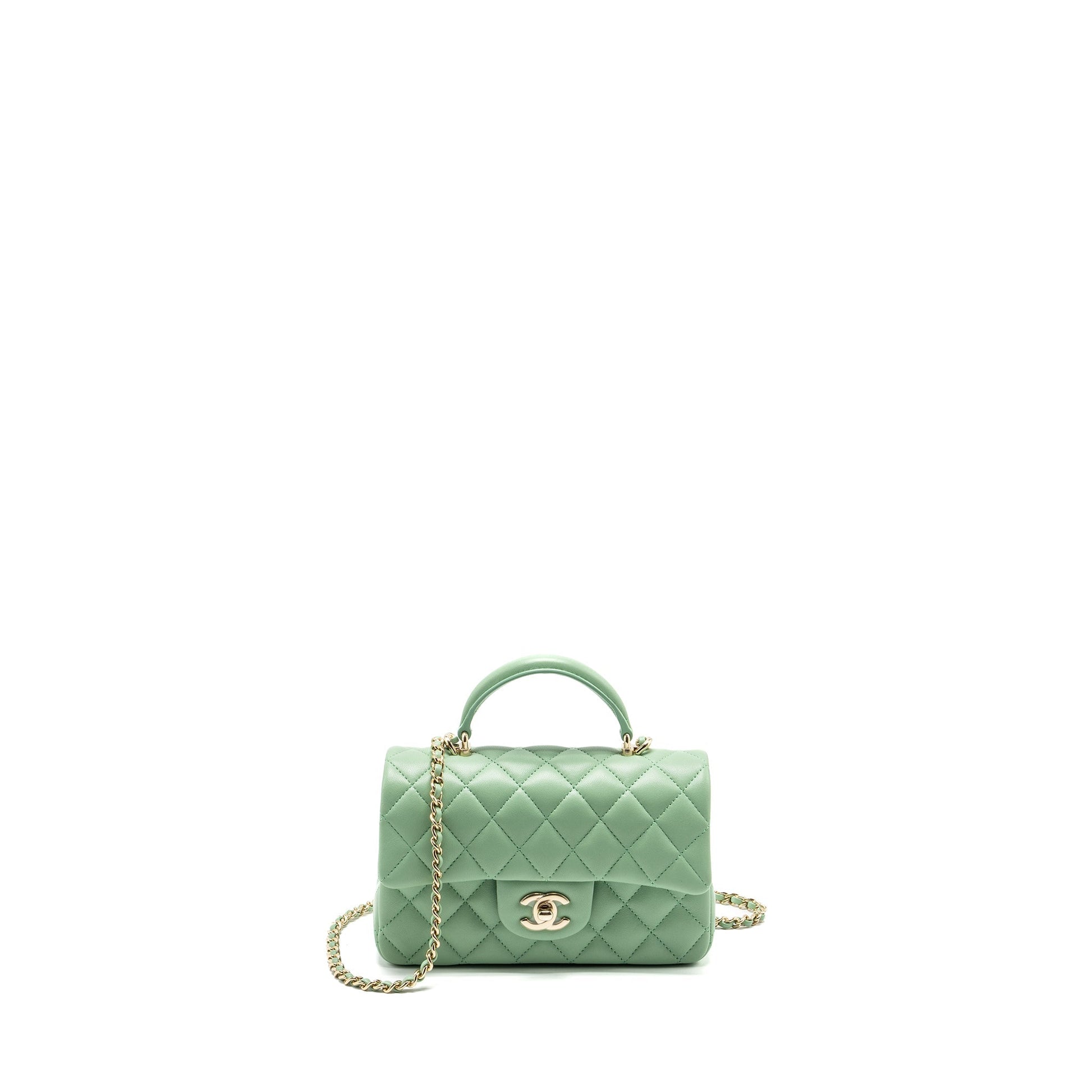 Chanel Top handle rectangular flap lambskin light Green Shoulder Bag