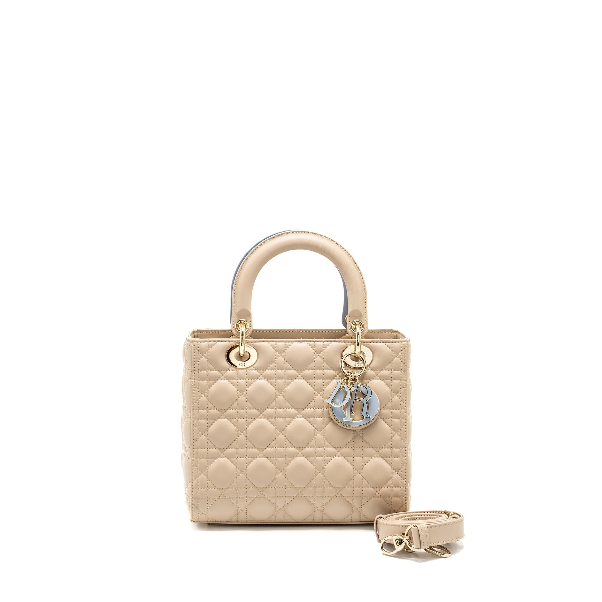 Dior Lady Lambskin Handbag Beige Blue Travel Bag