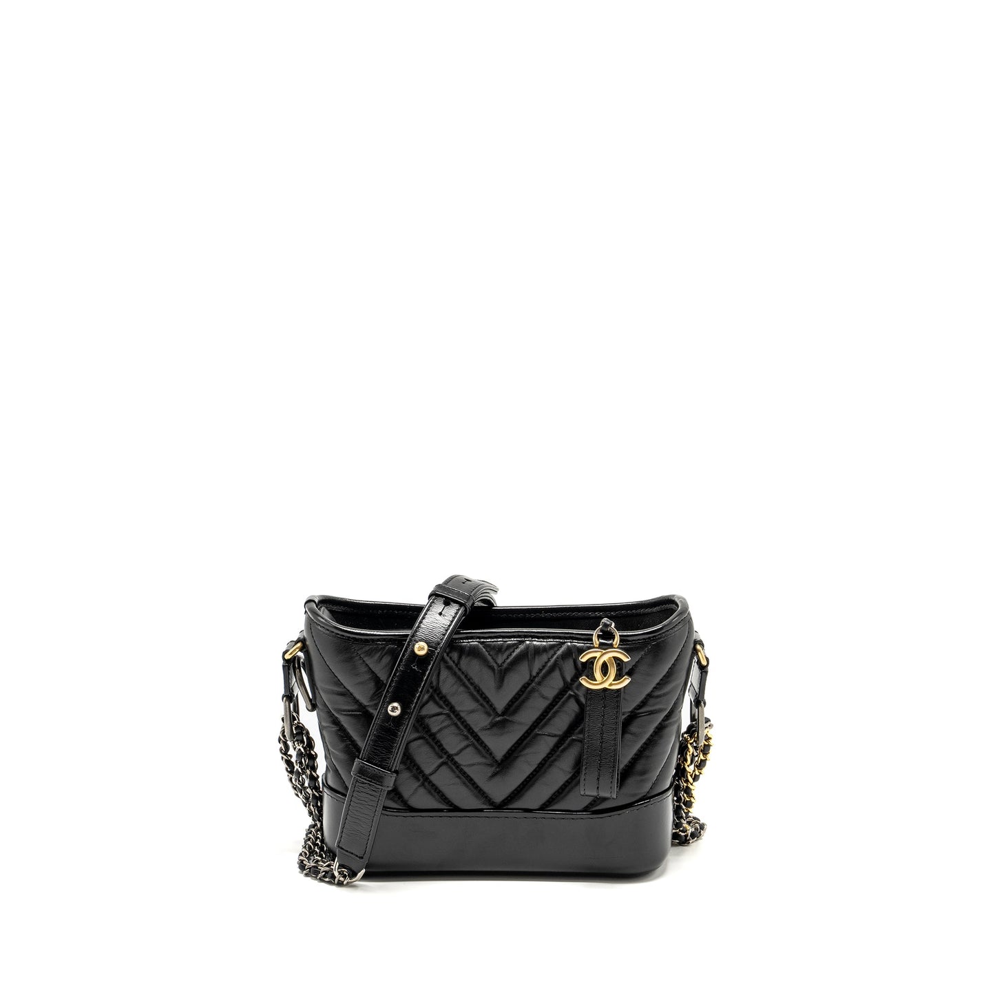 Chanel Chevron Gabrielle Hobo Calfskin Hardware Multicolour Black Small Shoulder Bag