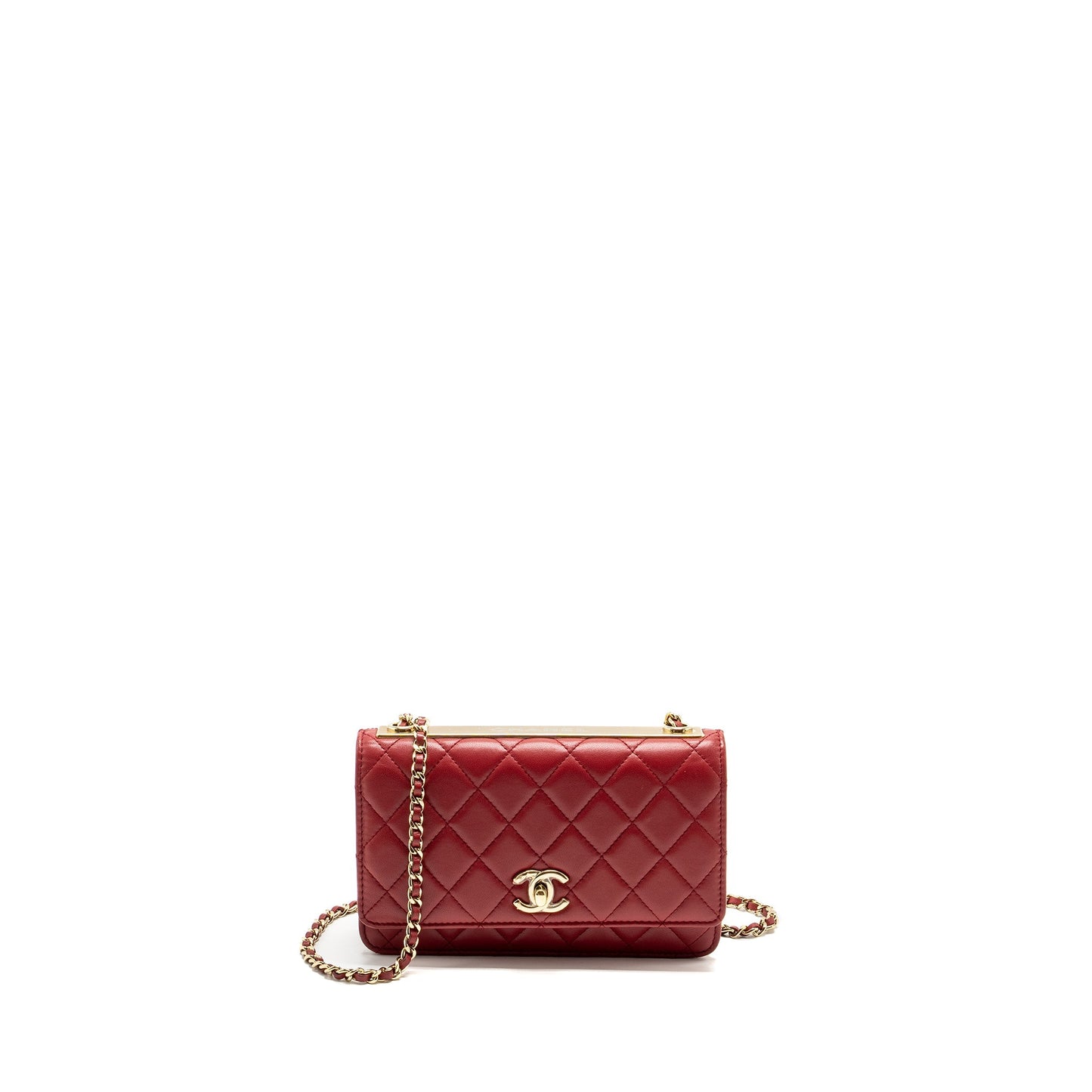 Chanel Trendy CC On Lambskin LGHW Red Pink Wallet Case