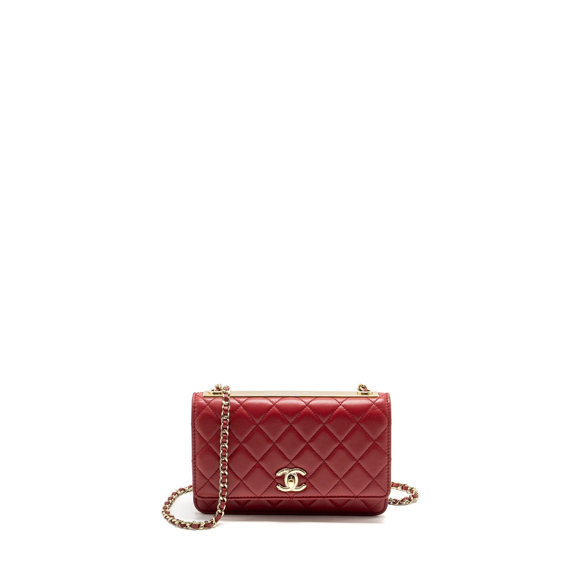 Chanel Trendy CC On Lambskin LGHW Red Pink Wallet Case