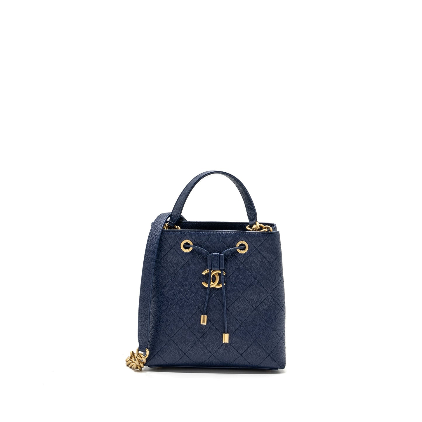 Chanel Top Handle Drawstring Bucket Caviar Navy Jewelry