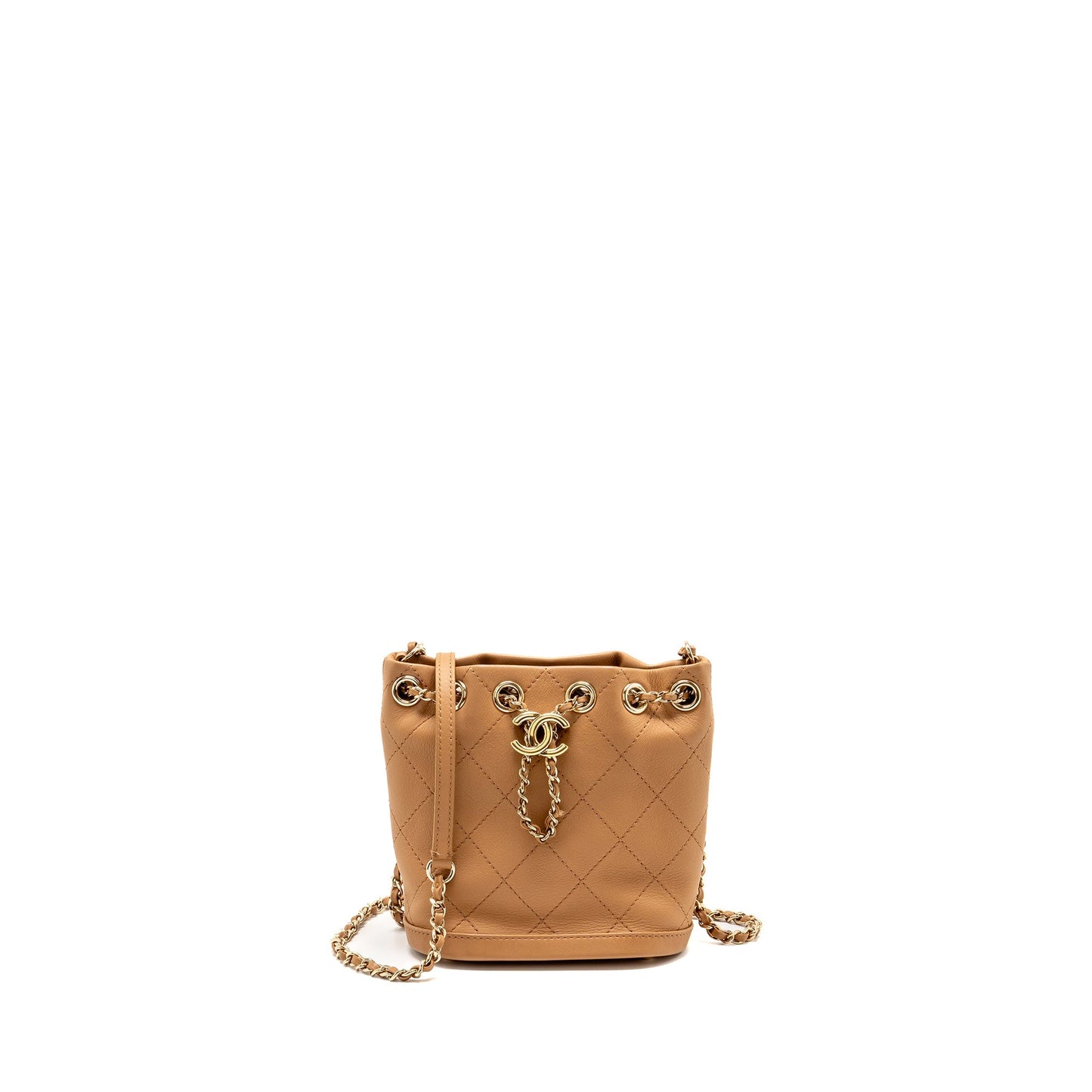 Chanel drawstring bucket calfskin dark LGHW Beige Jewelry