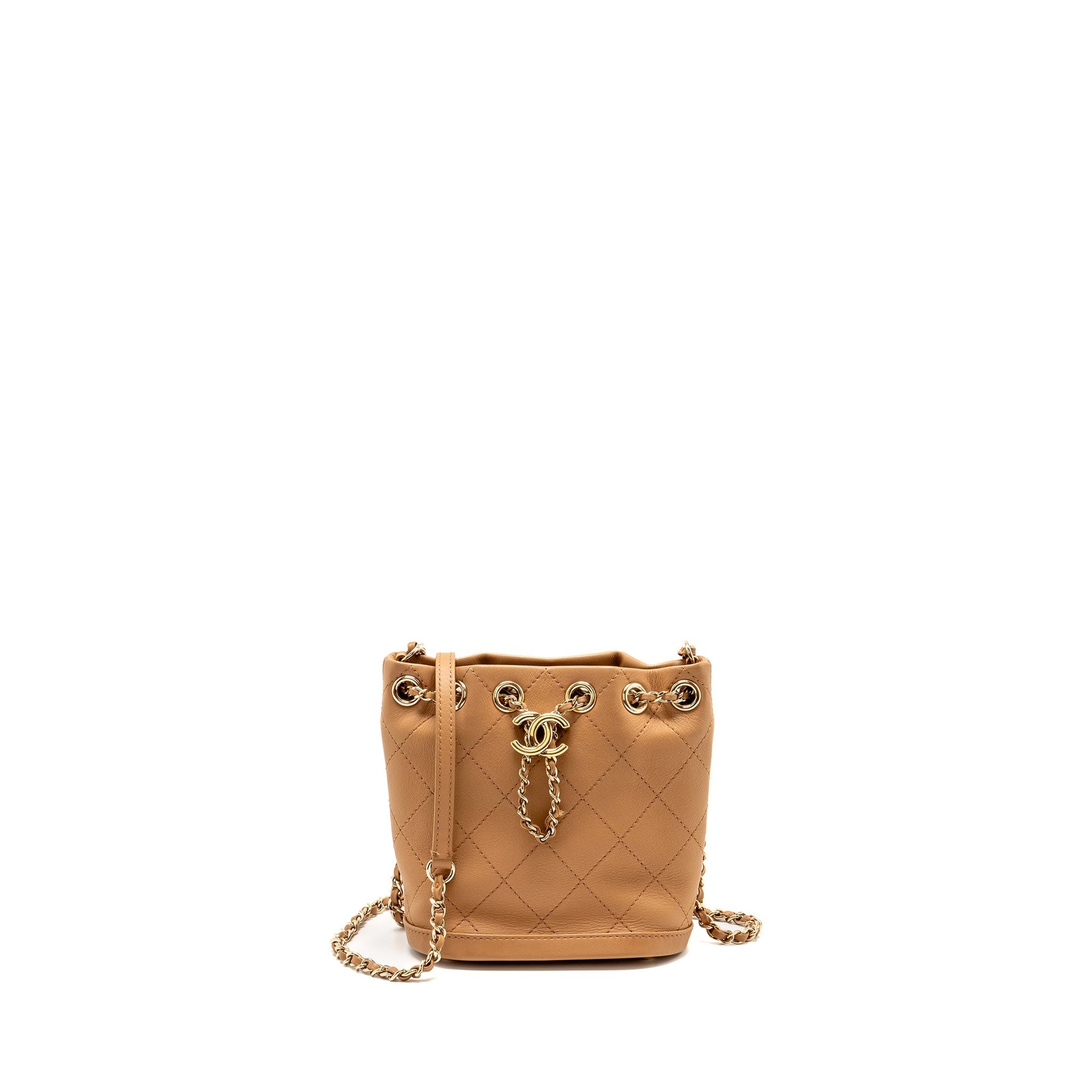 Chanel drawstring bucket calfskin dark LGHW Beige Jewelry