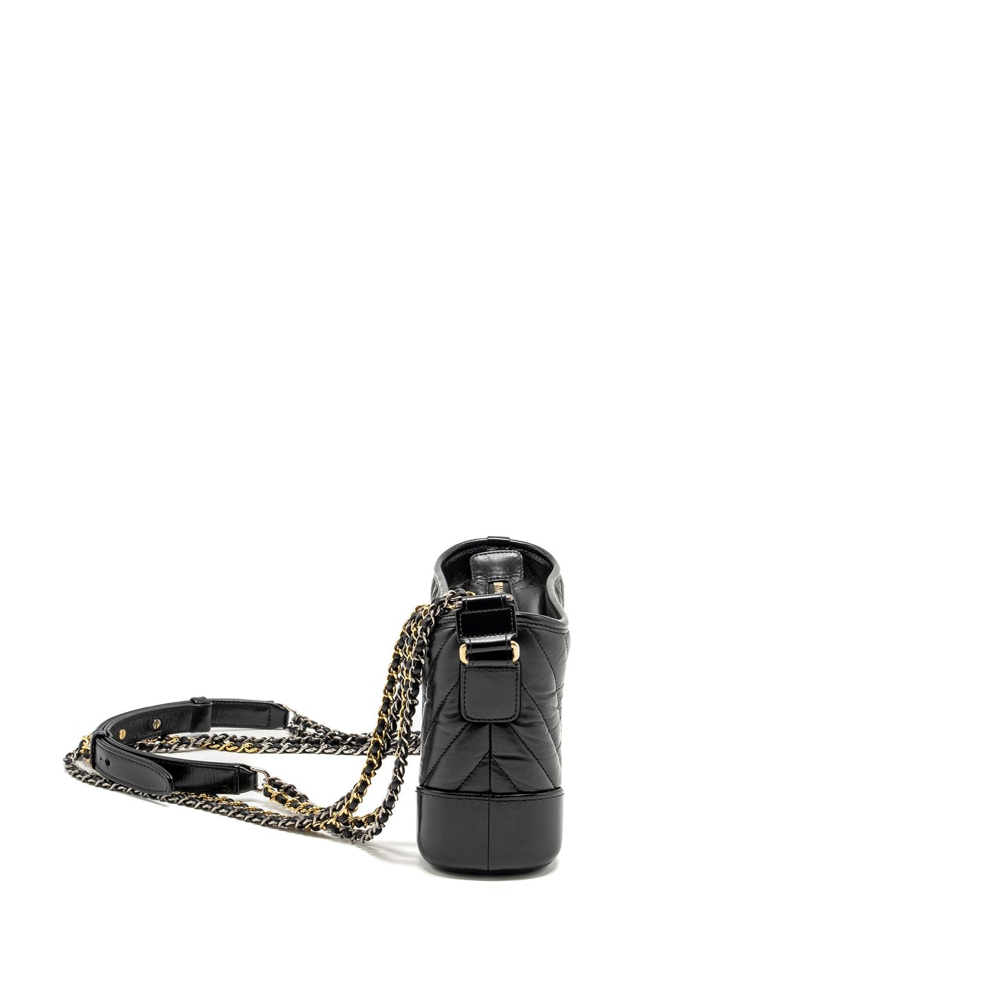 Chanel Chevron Gabrielle Hobo Calfskin Hardware Multicolour Black Small Shoulder Bag