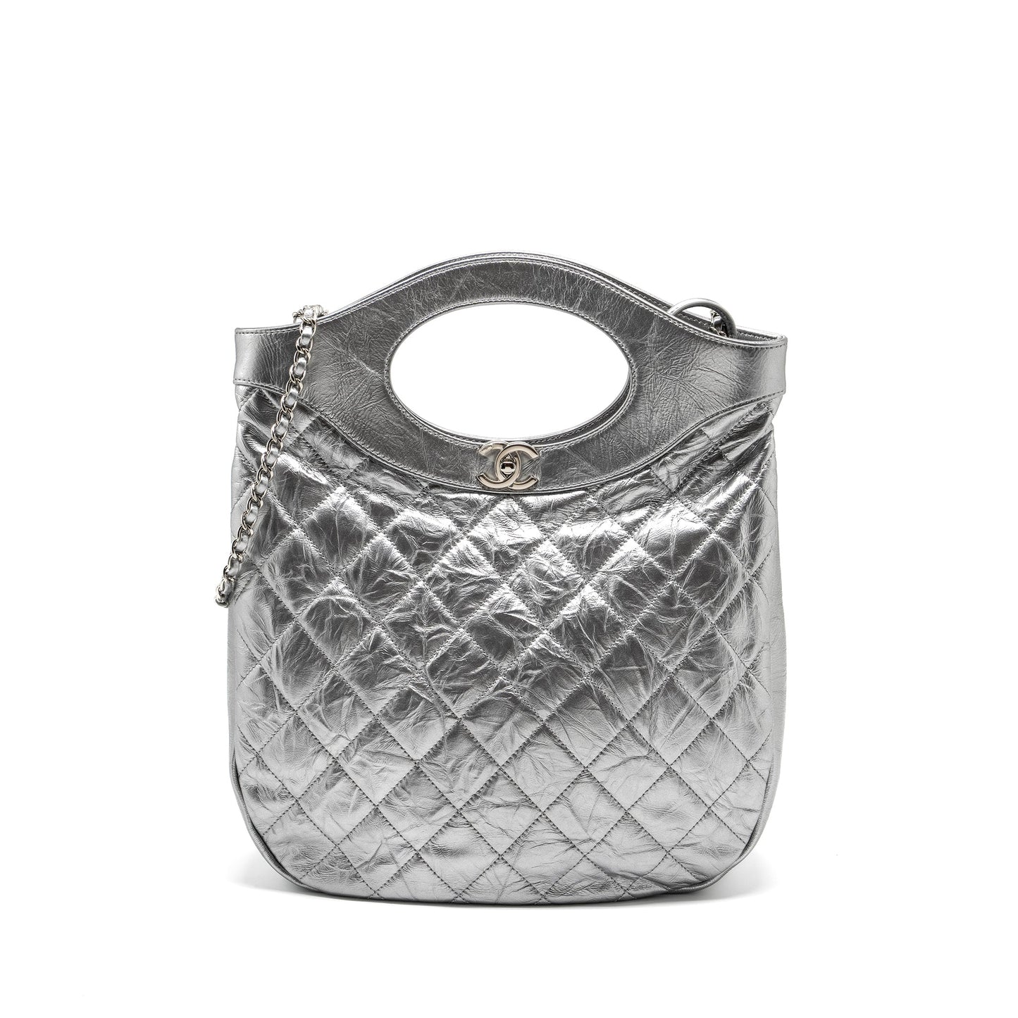 Chanel 31 Quilted Crumpled Calfskin Silver Handbag