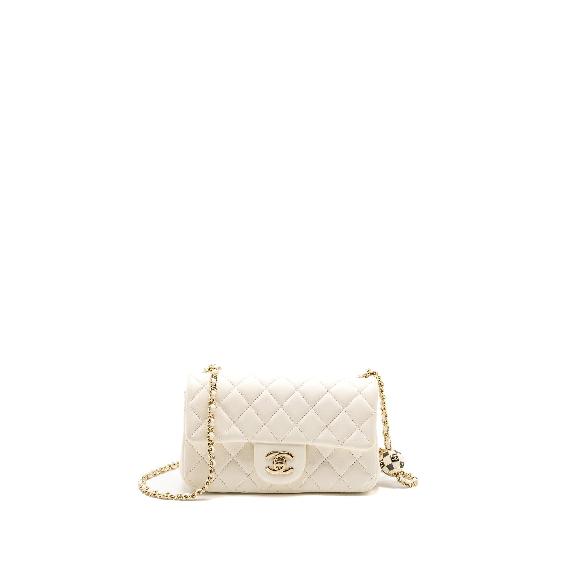 Chanel 23C Pearl Crush Rectangular Flap Lambskin White Shoulder Bag Microchip 3