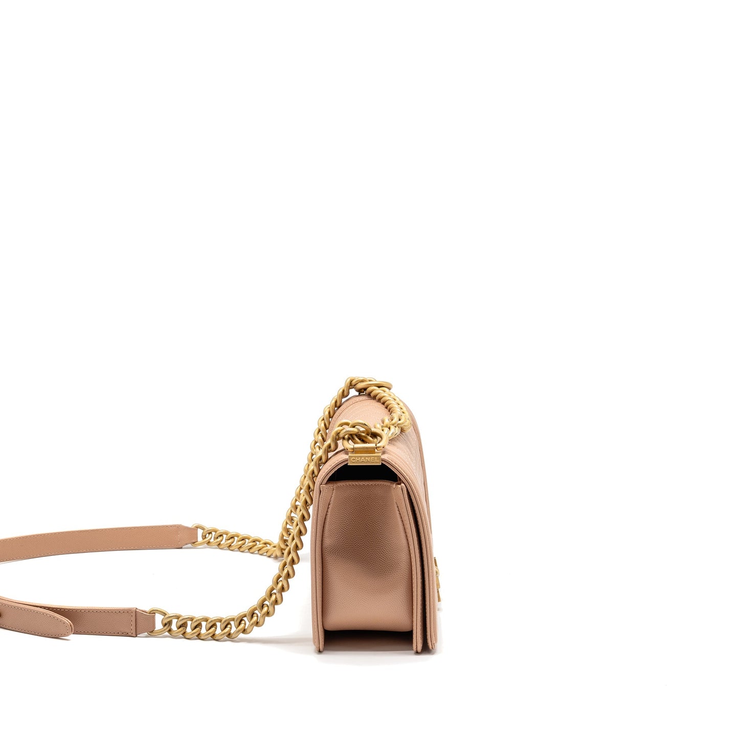 Chanel Boy Grained Calfskin GHW Pink Beige Handbag