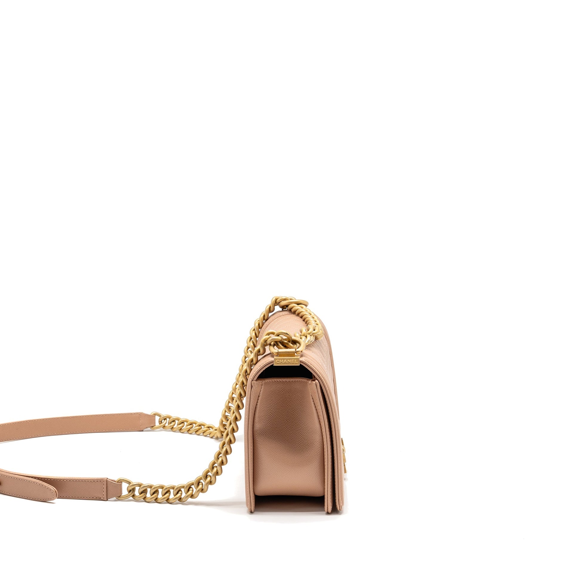 Chanel Boy Grained Calfskin GHW Pink Beige Handbag