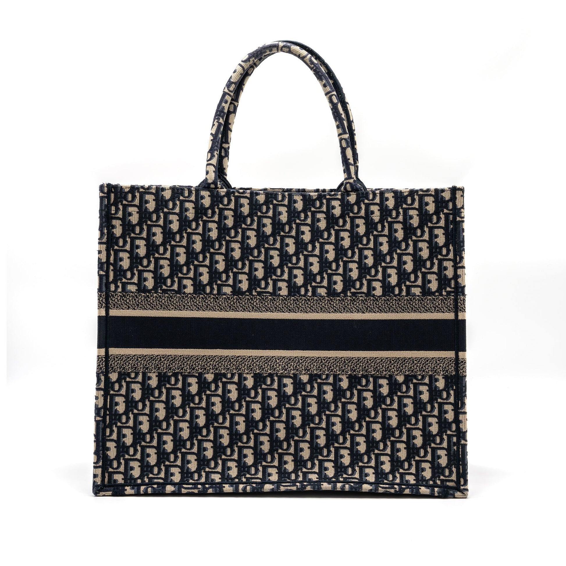 Dior Book Tote Ecru And Oblique Embroidery Handbag Blue Large Tote Bag