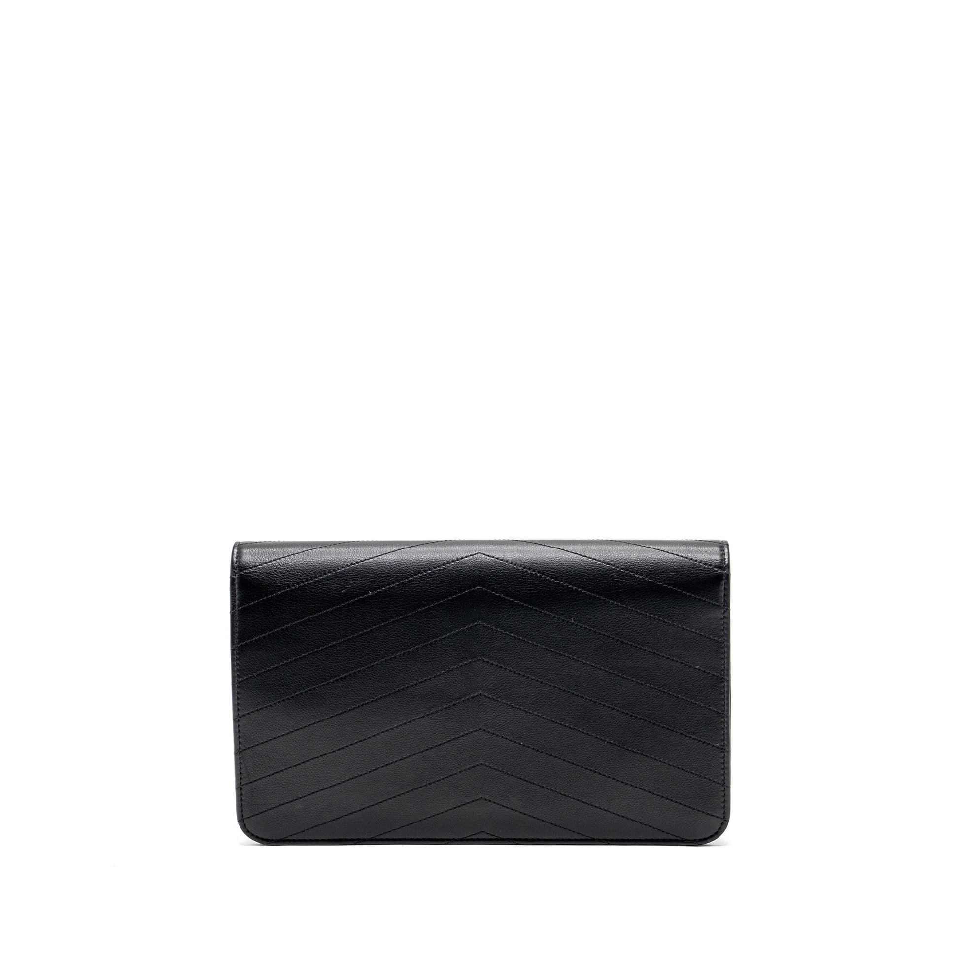 Chanel Voyage Chevron Calfskin GHW Black Clutch Bag