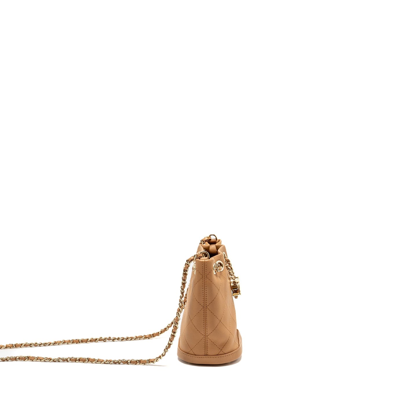 Chanel drawstring bucket calfskin dark LGHW Beige Jewelry