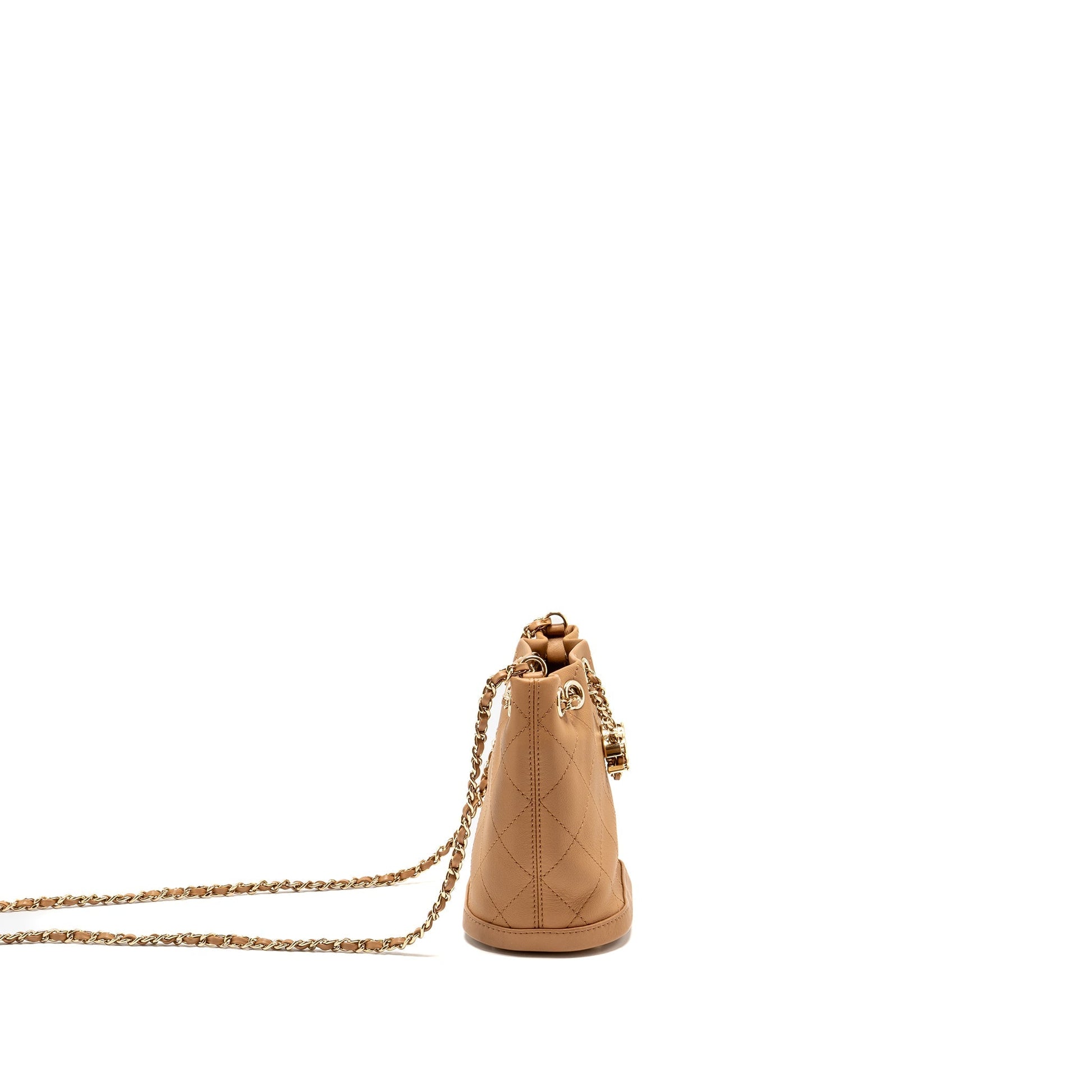 Chanel drawstring bucket calfskin dark LGHW Beige Jewelry