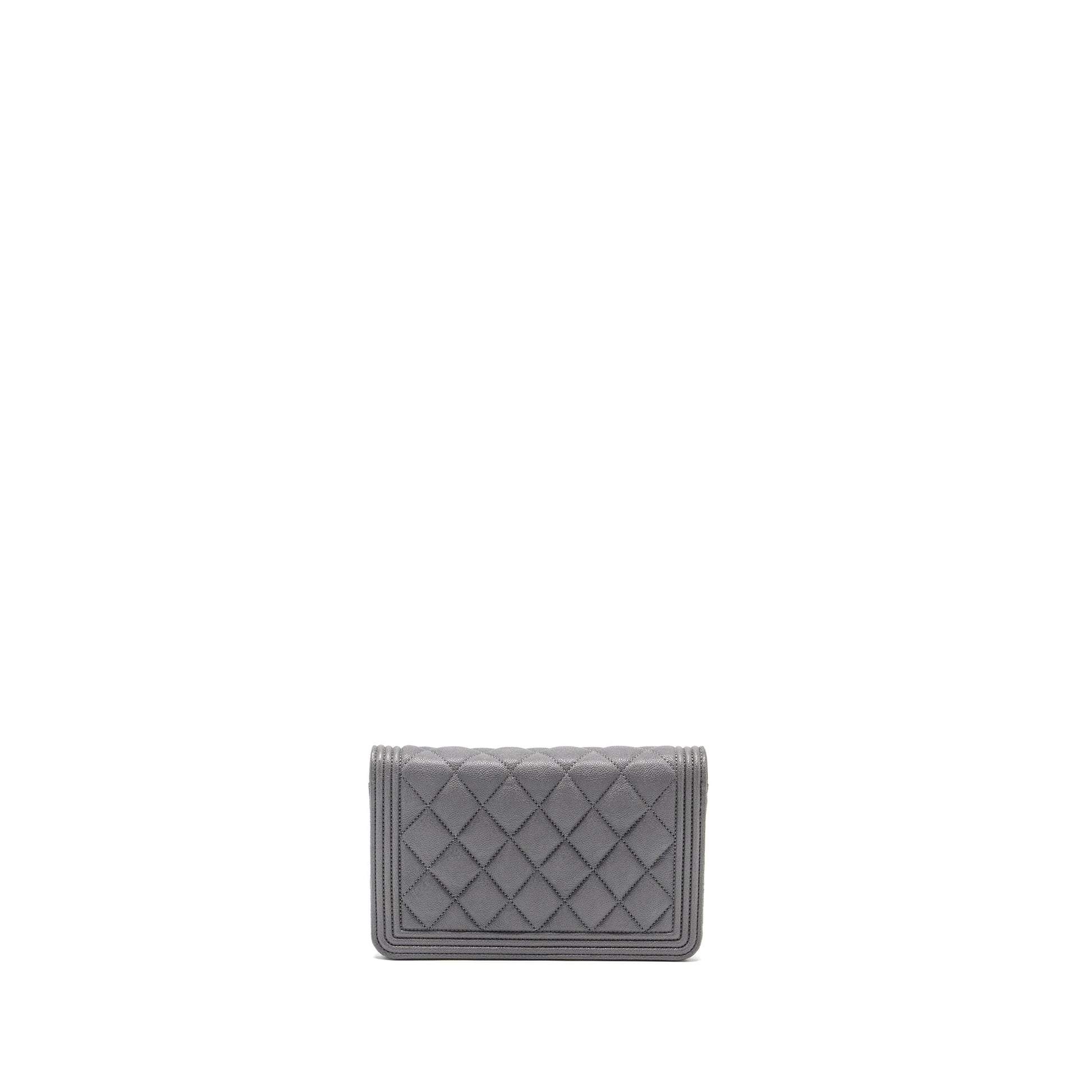 Chanel Boy on caviar LGHW Grey Wallet Case
