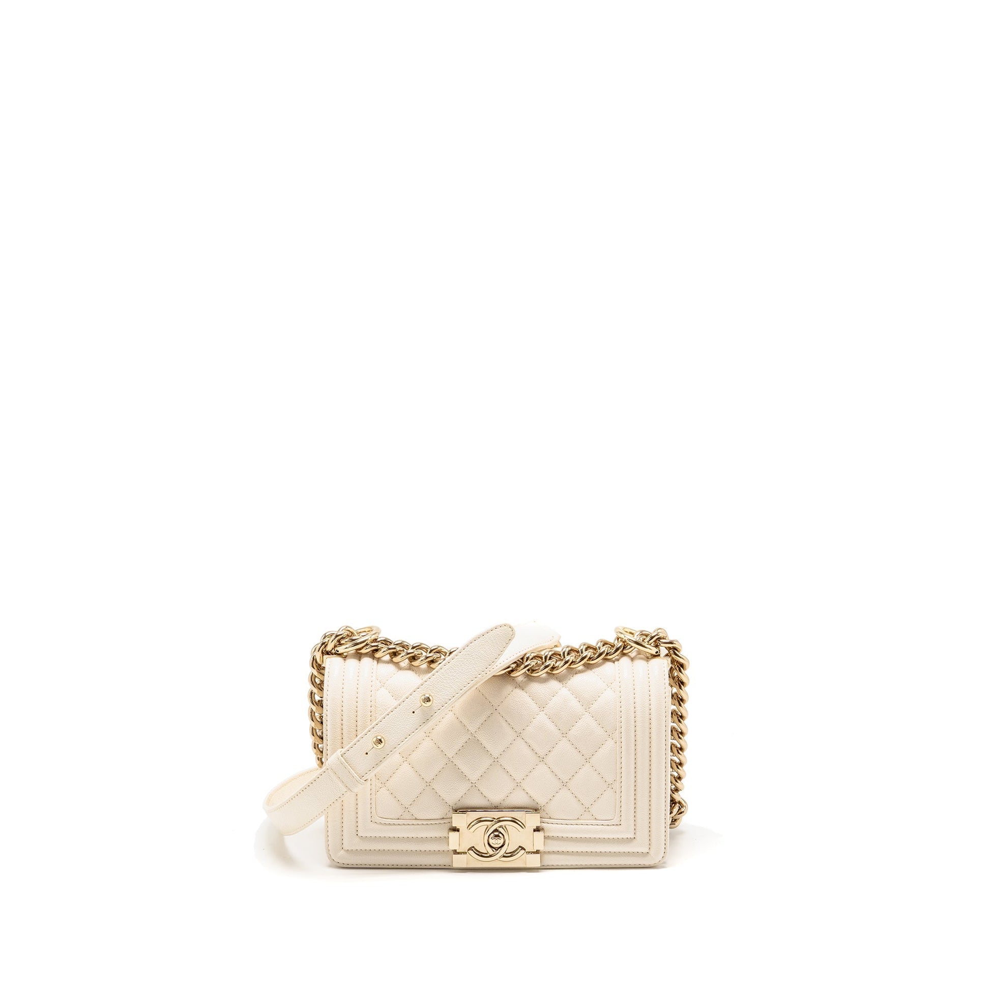 Chanel boy caviar LGHW White Small Handbag Lghw 1