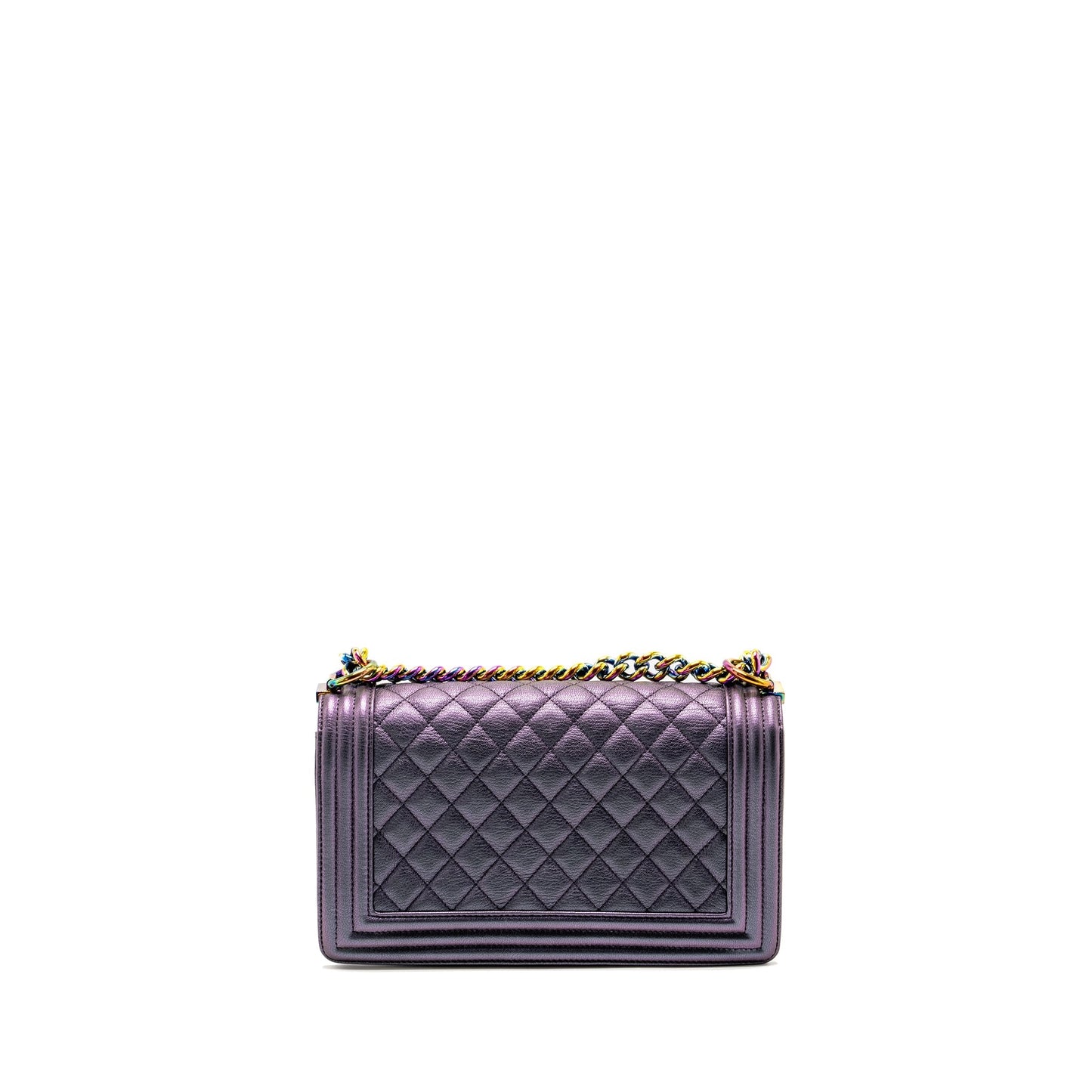 Chanel Boy Goatskin Iridescent Purple Hardware Multicolour Handbag Multicolour Hardware