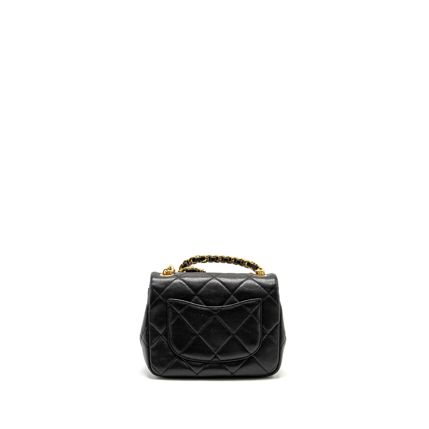 Chanel 23c Round Handle Square Flap Lambskin Black Shoulder Bag