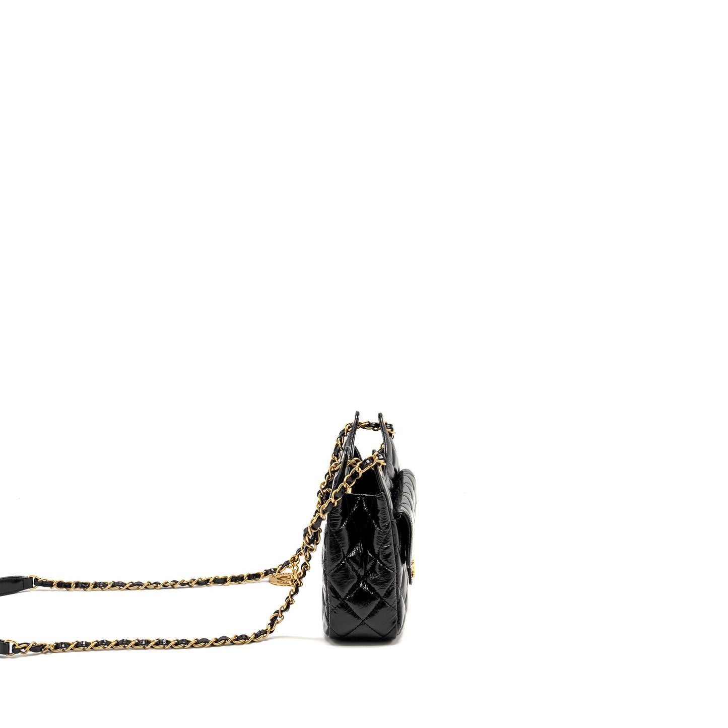 Chanel 23C Hobo Shiny Calfskin Brushed GHW Black Small Shoulder Bag Brushed Ghwmicrochip