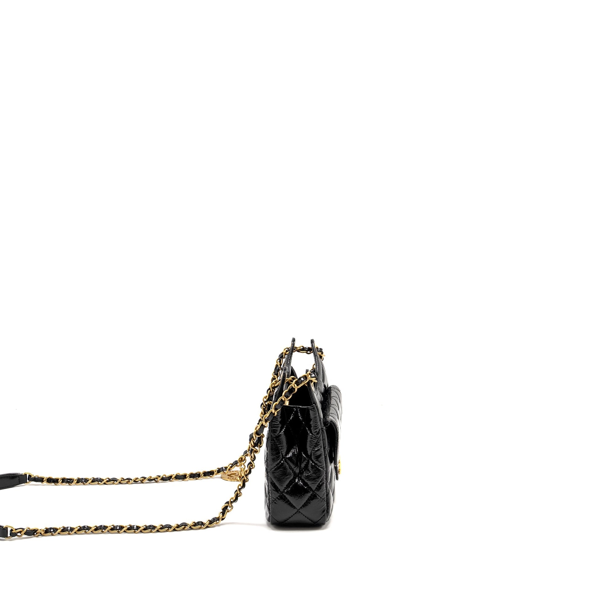 Chanel 23C Hobo Shiny Calfskin Brushed GHW Black Small Shoulder Bag Brushed Ghwmicrochip