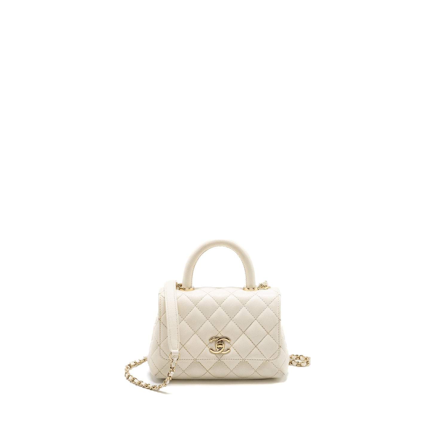 Chanel Coco Handle Caviar LGHW Microchip White Mini Bag