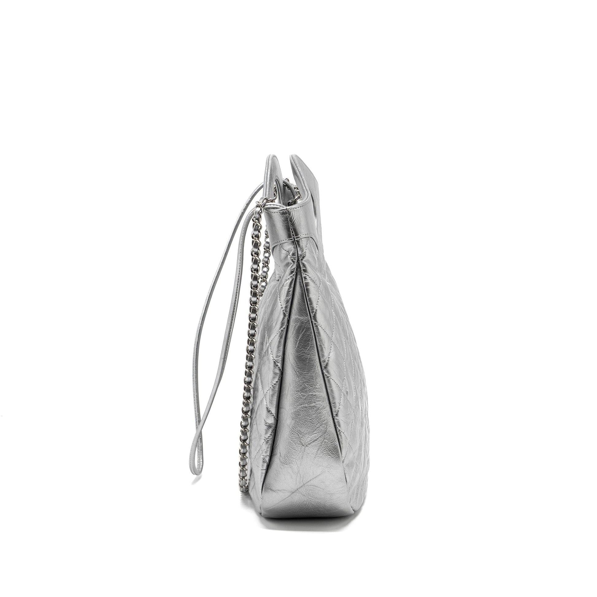 Chanel 31 Quilted Crumpled Calfskin Silver Handbag
