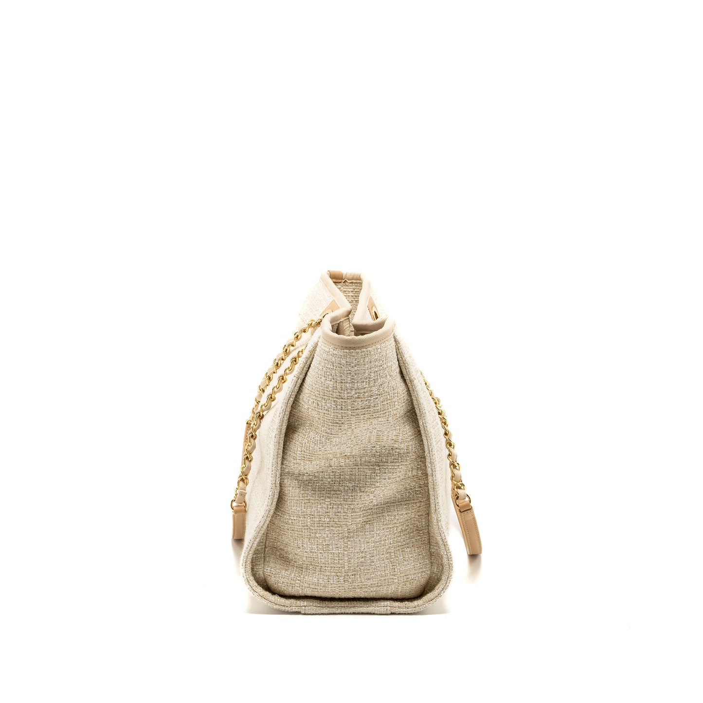 Chanel Deauville Light GHW Gold Beige Canvas Leather Handbag
