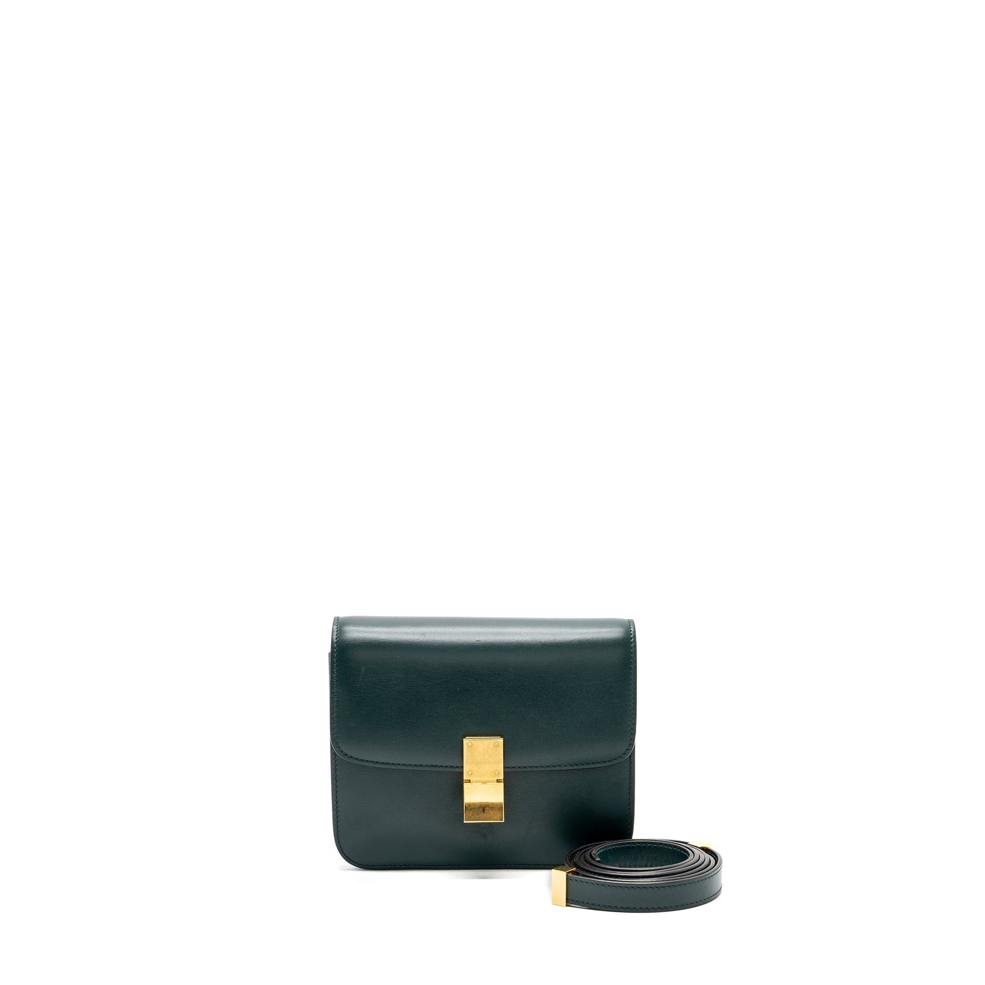 Celine Teen Classic Box Purse Calfskin Dark Handbag Green Travel Bag