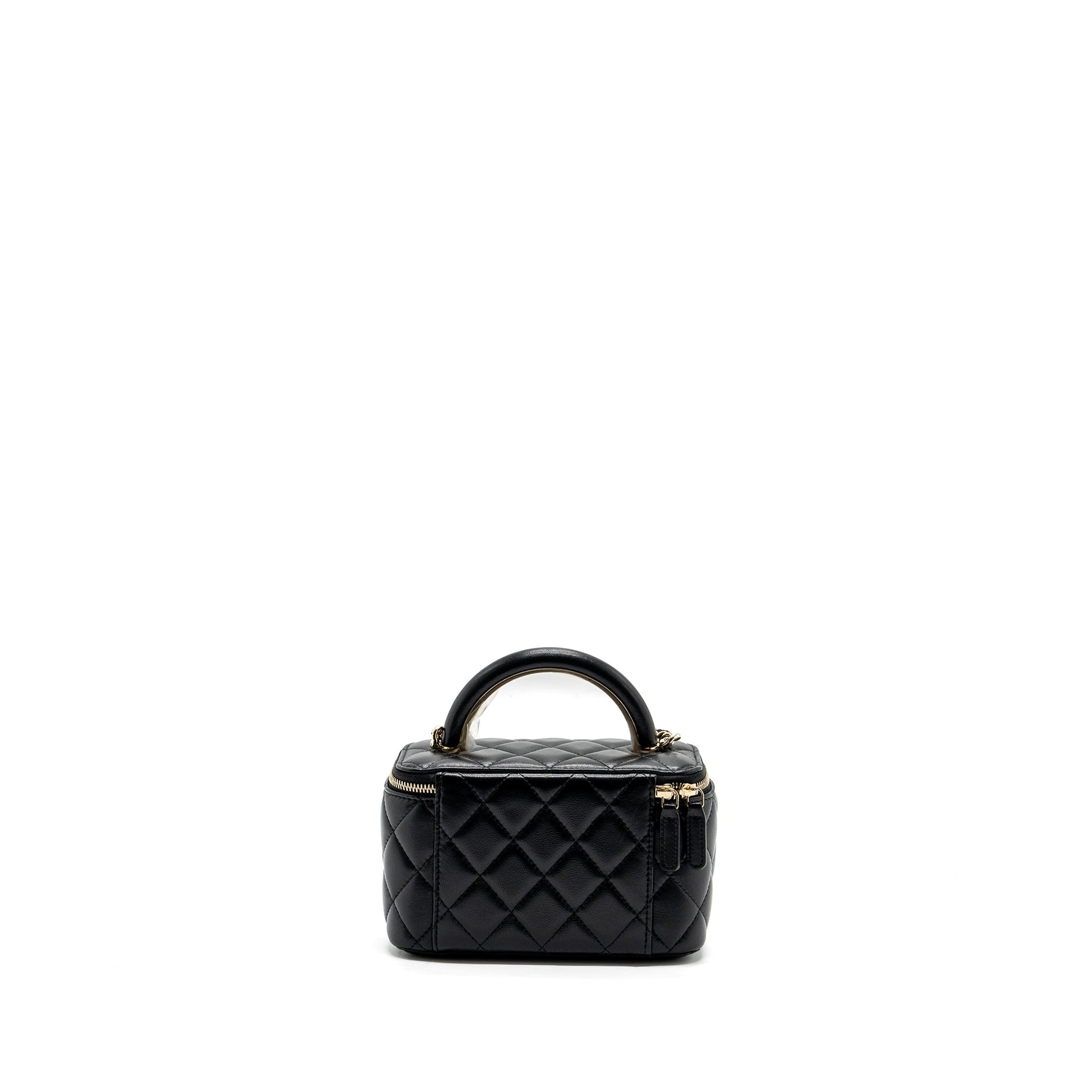 Chanel Top Handle Long Vanity Lambskin LGHW Black Handbag Ghw Microchip