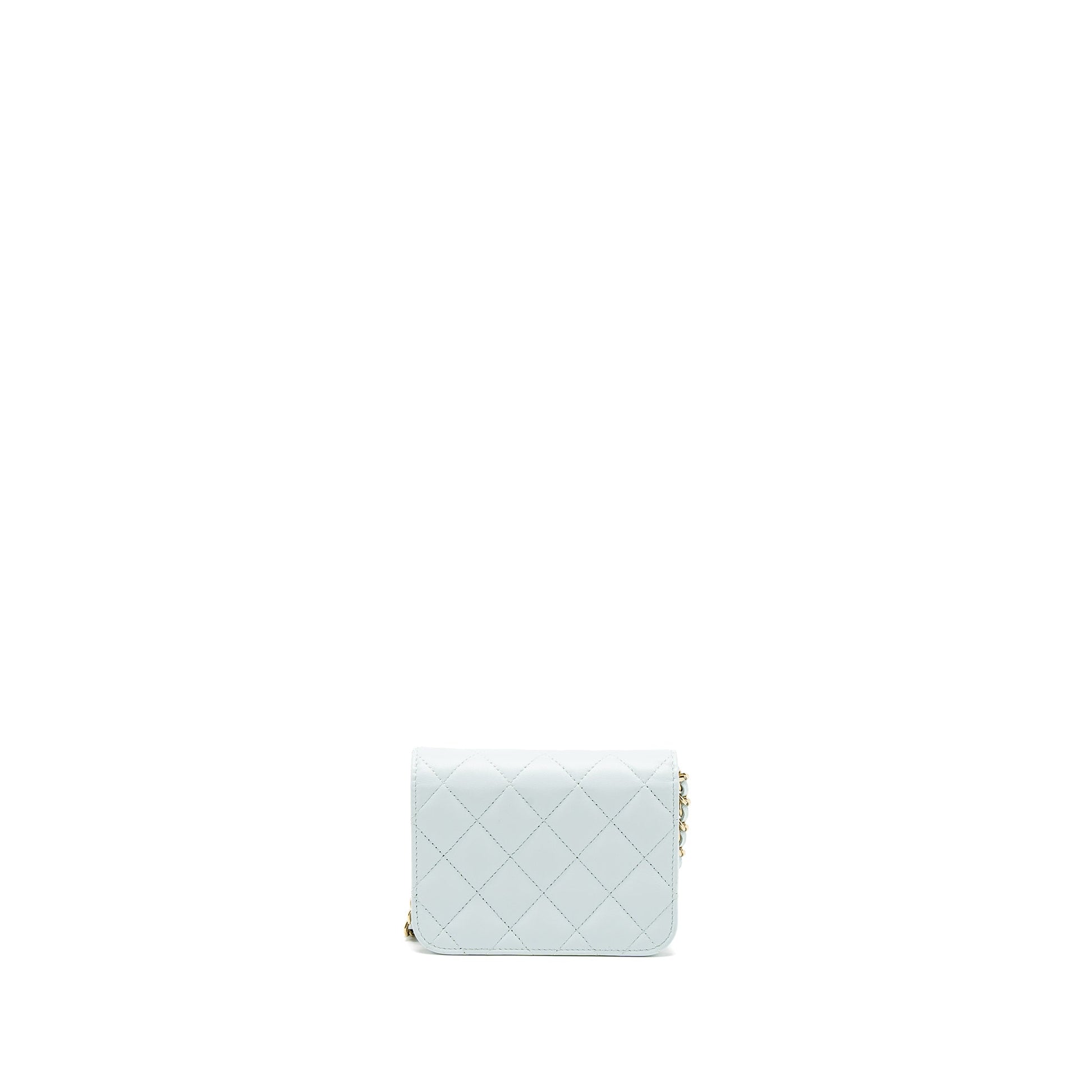 Chanel Flap Ribbon Chains Lambskin Light LGHW Blue Shoulder Bag
