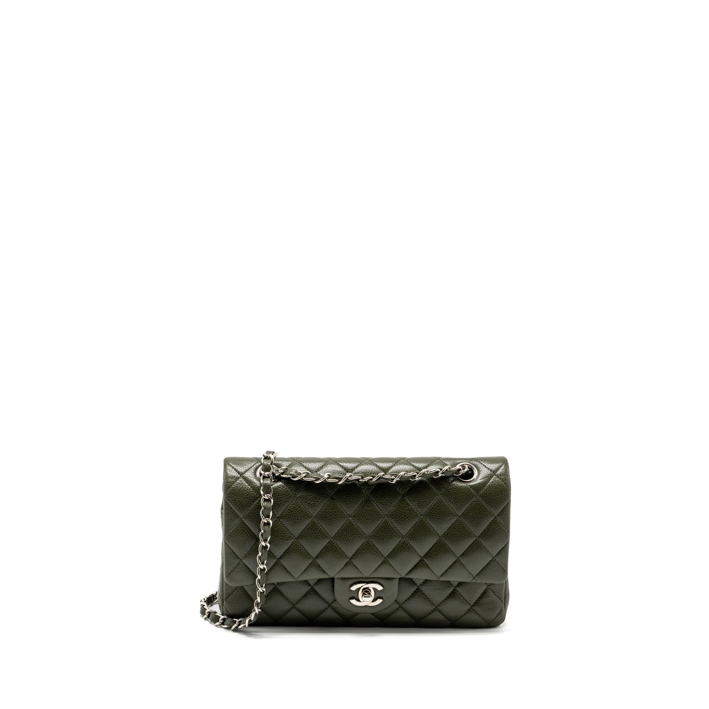 Chanel Classic Double Flap Caviar Olive SHW Green Shoulder Bag