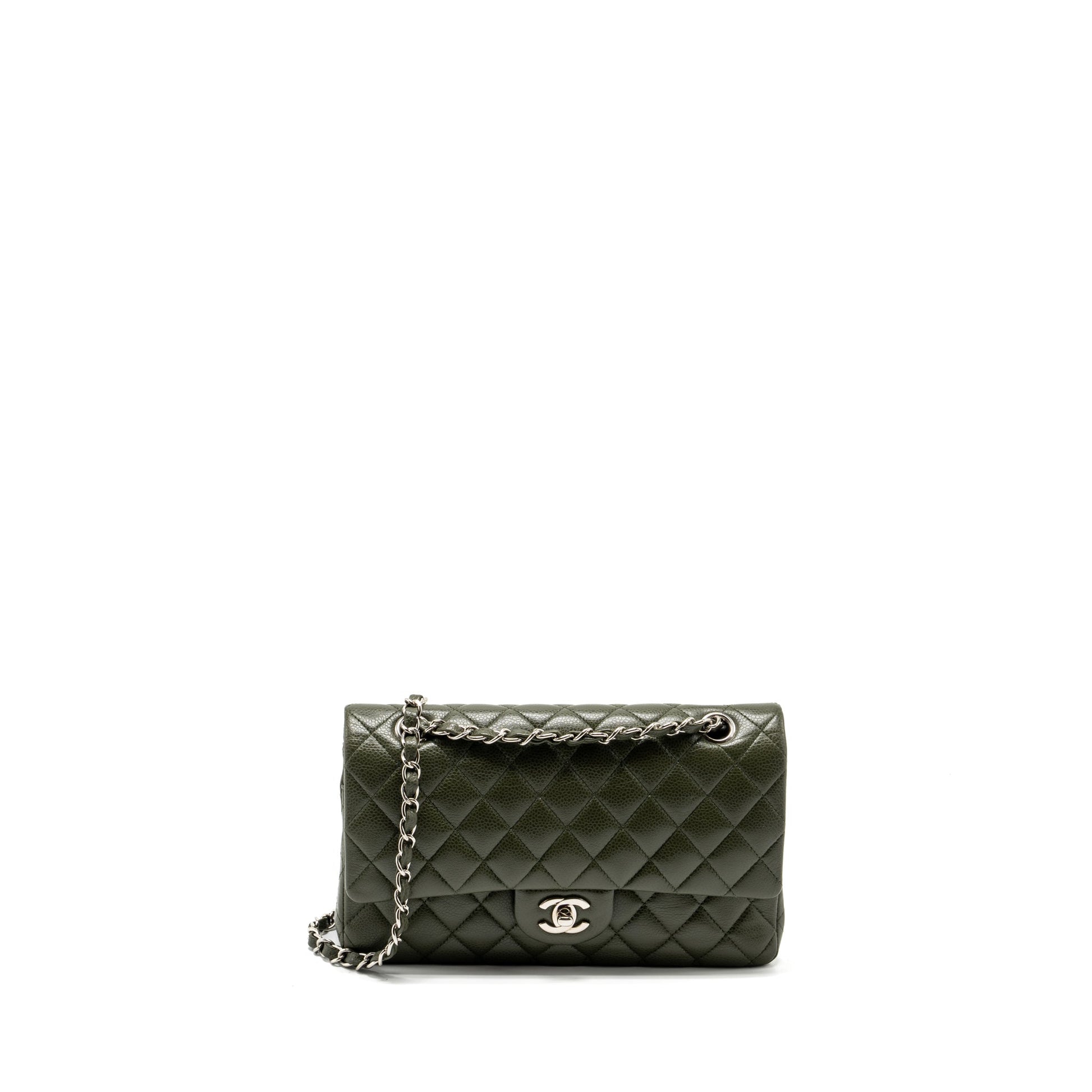 Chanel Classic Double Flap Caviar Olive SHW Green Shoulder Bag