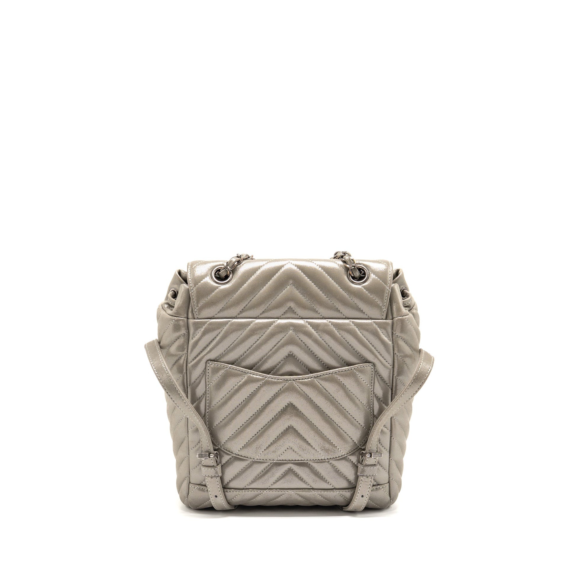 Chanel Urban Spirit Backpack Chevron Calfskin Iridescent Grey Small
