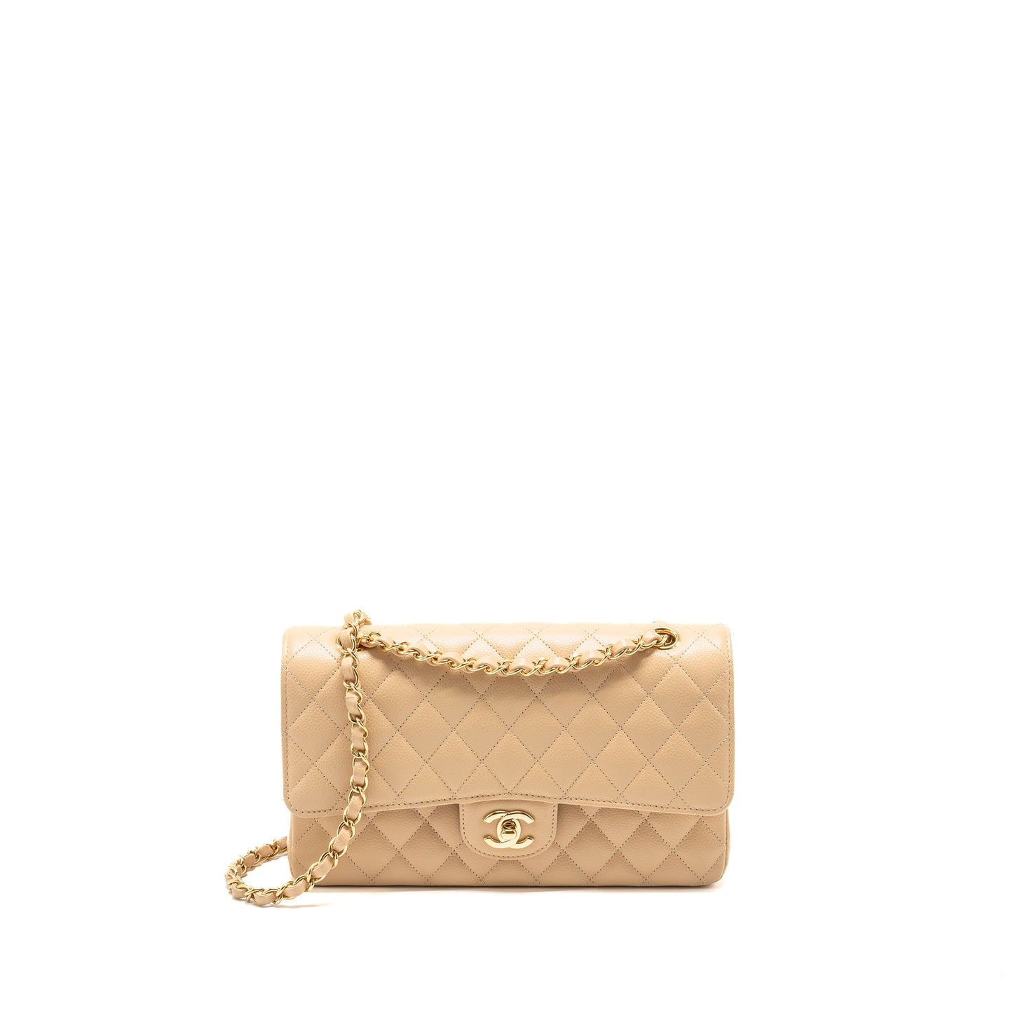 Chanel Classic Double Flap Caviar LGHW Microchip Beige Shoulder Bag