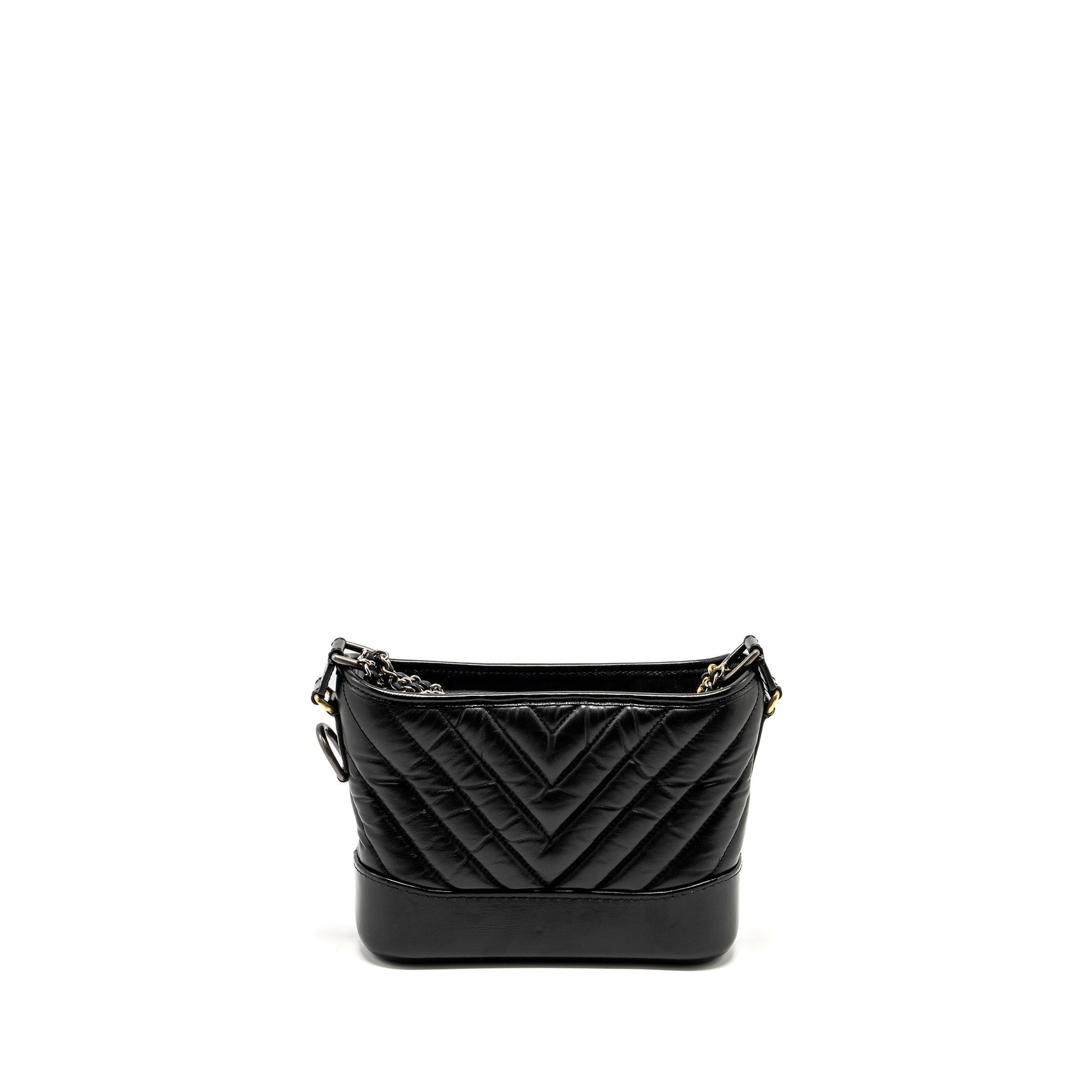 Chanel Chevron Gabrielle Hobo Calfskin Hardware Multicolour Black Small Shoulder Bag